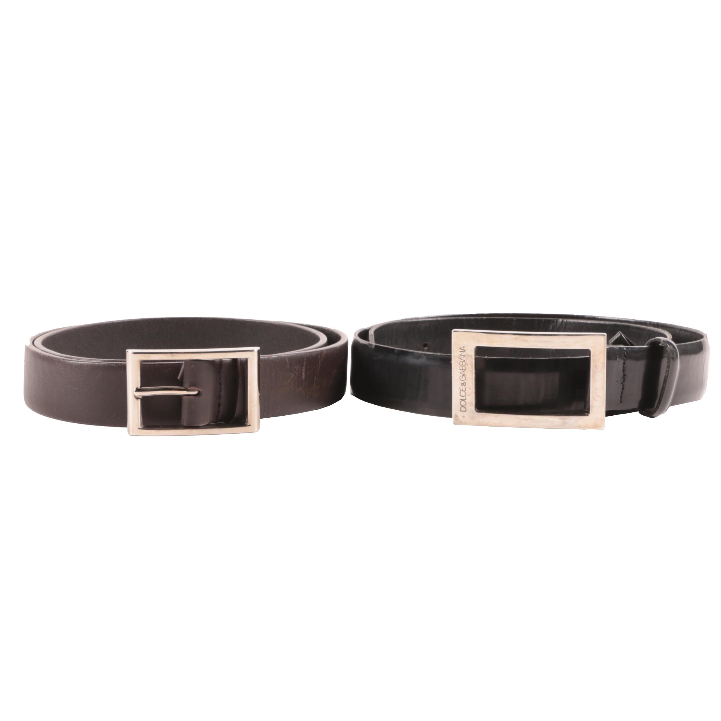 Prada and Dolce & Gabbana Dark Brown Leather Belts, Made in Italy
