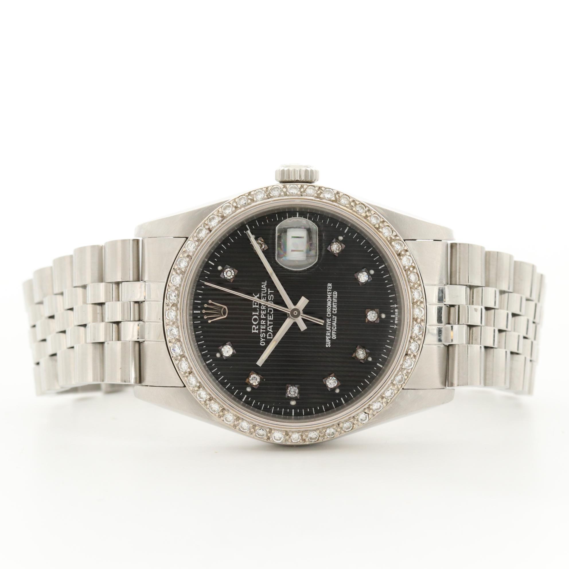 Rolex Datejust 16200 18K Gold Watch With 1.03 CTW Diamond Bezel and Dial