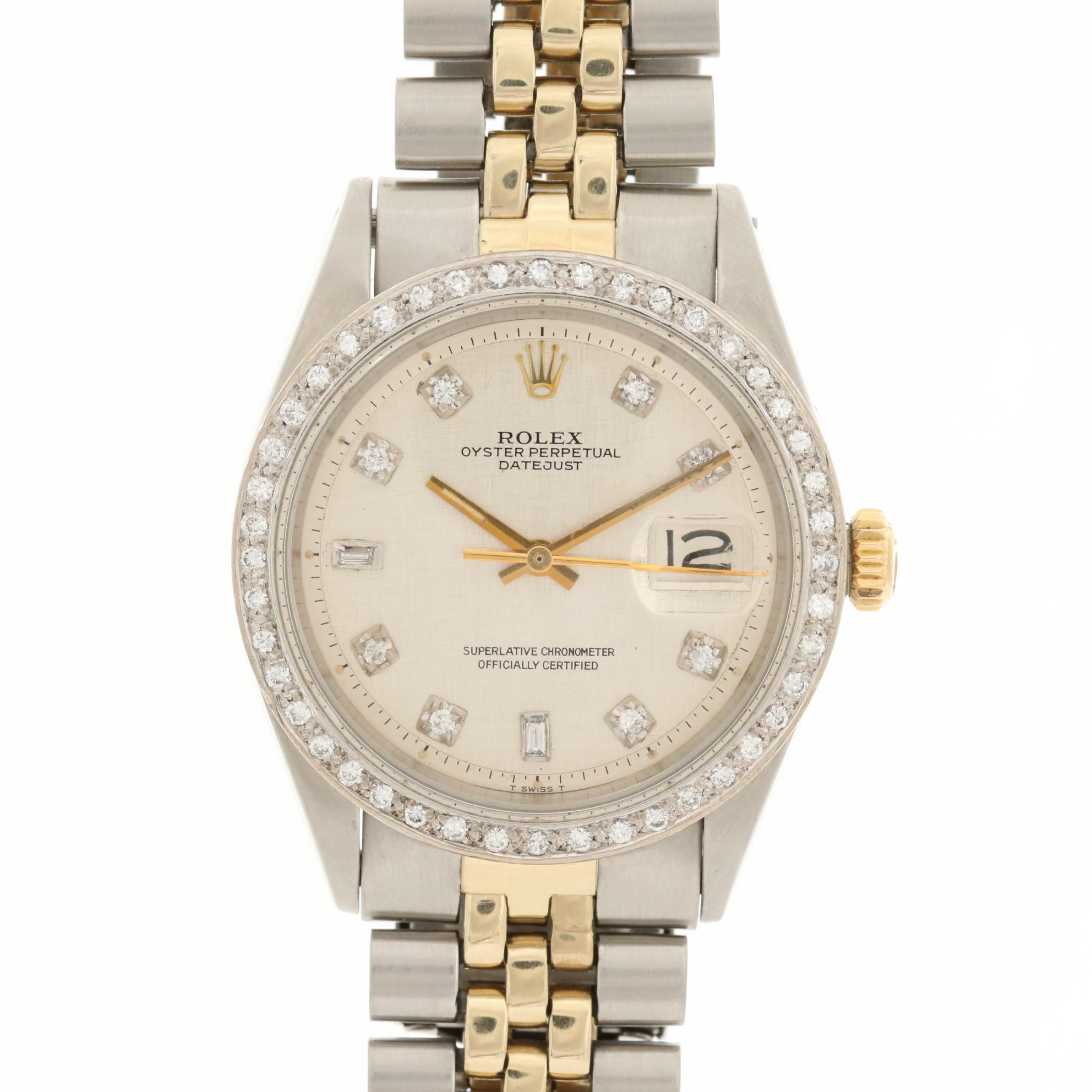 Vintage Rolex Datejust 14k Gold and Stainless Steel Watch with Diamonds