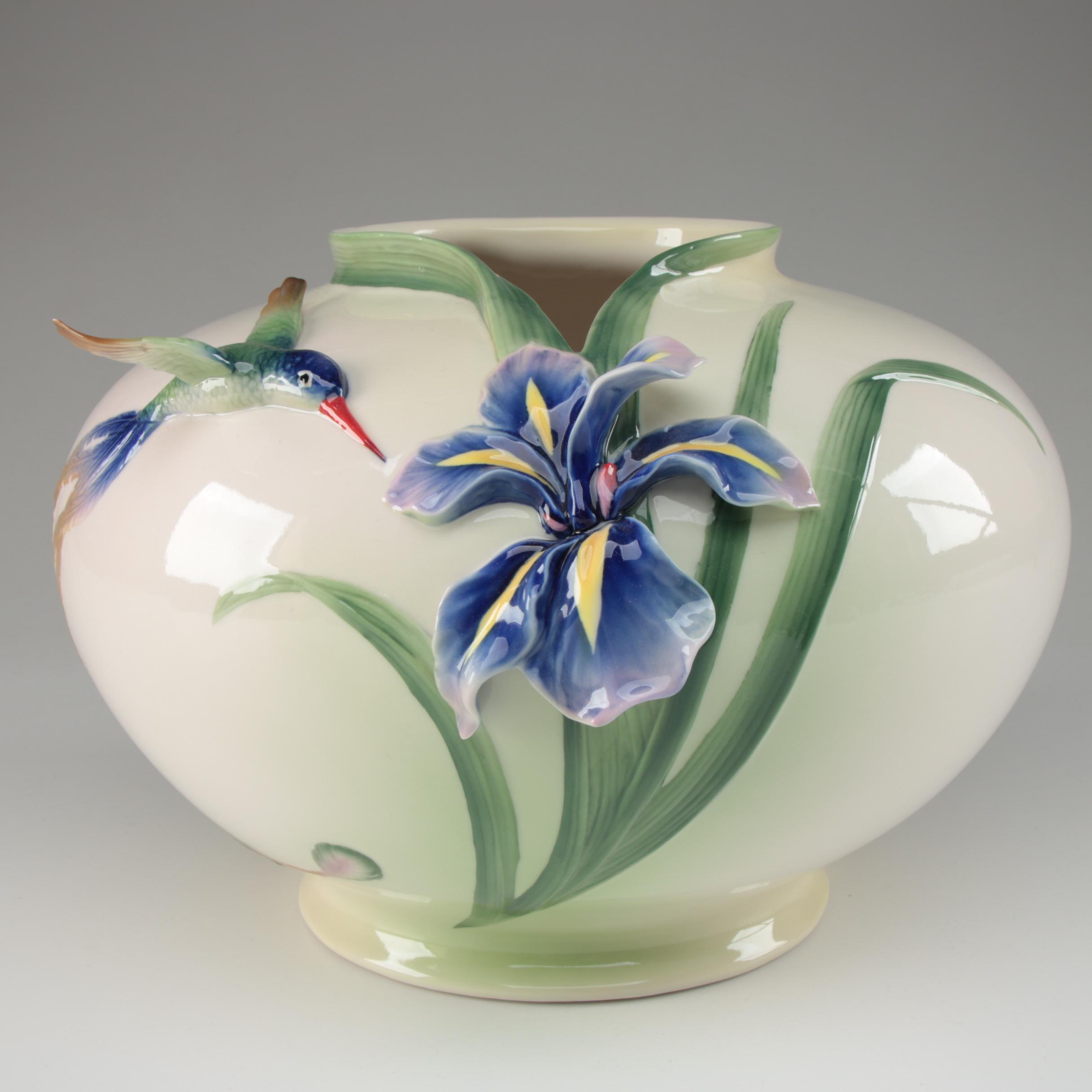 Franz Collection "Long Tail Hummingbird" Bowl Shaped Vase, Contemporary