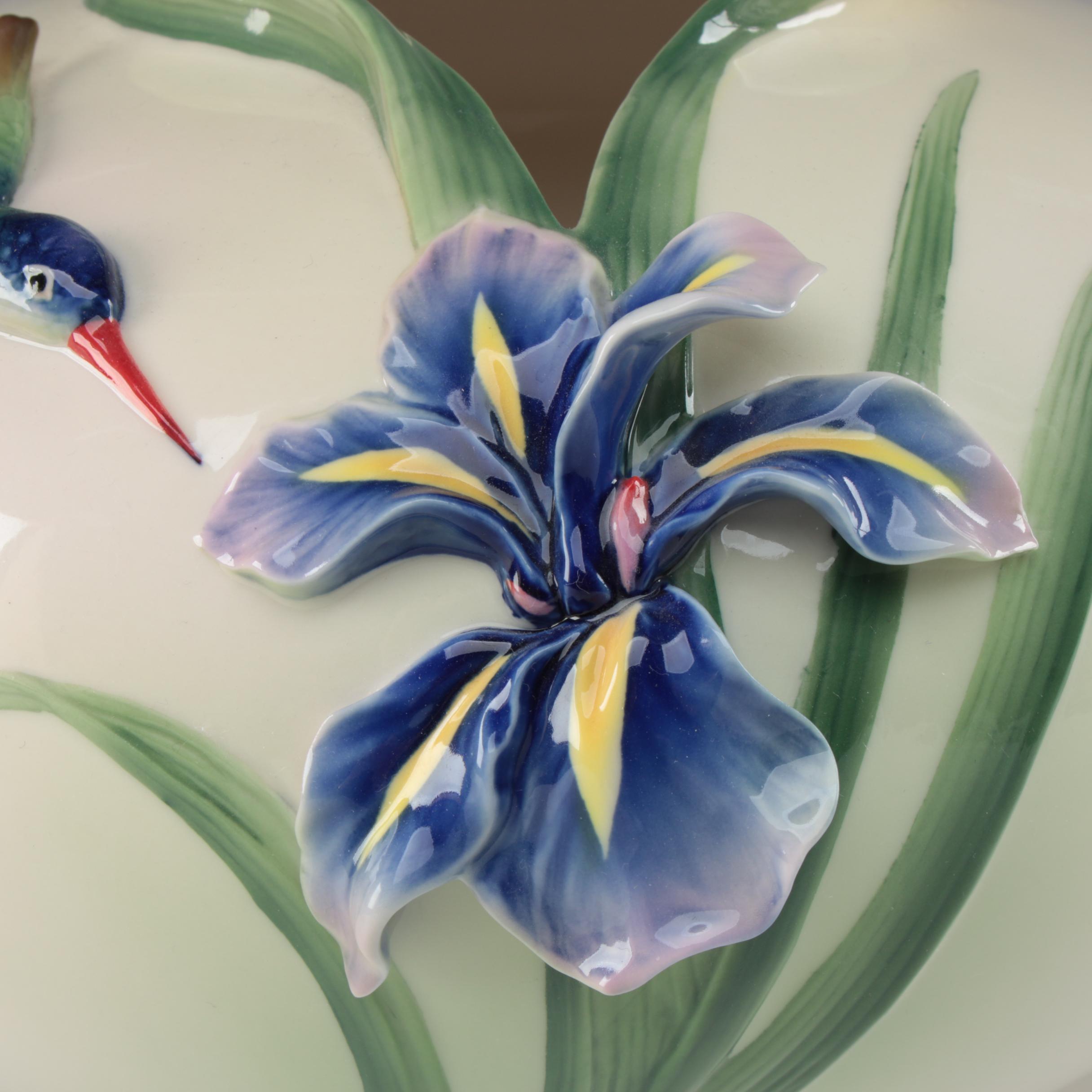 Franz Collection "Long Tail Hummingbird" Bowl Shaped Vase, Contemporary