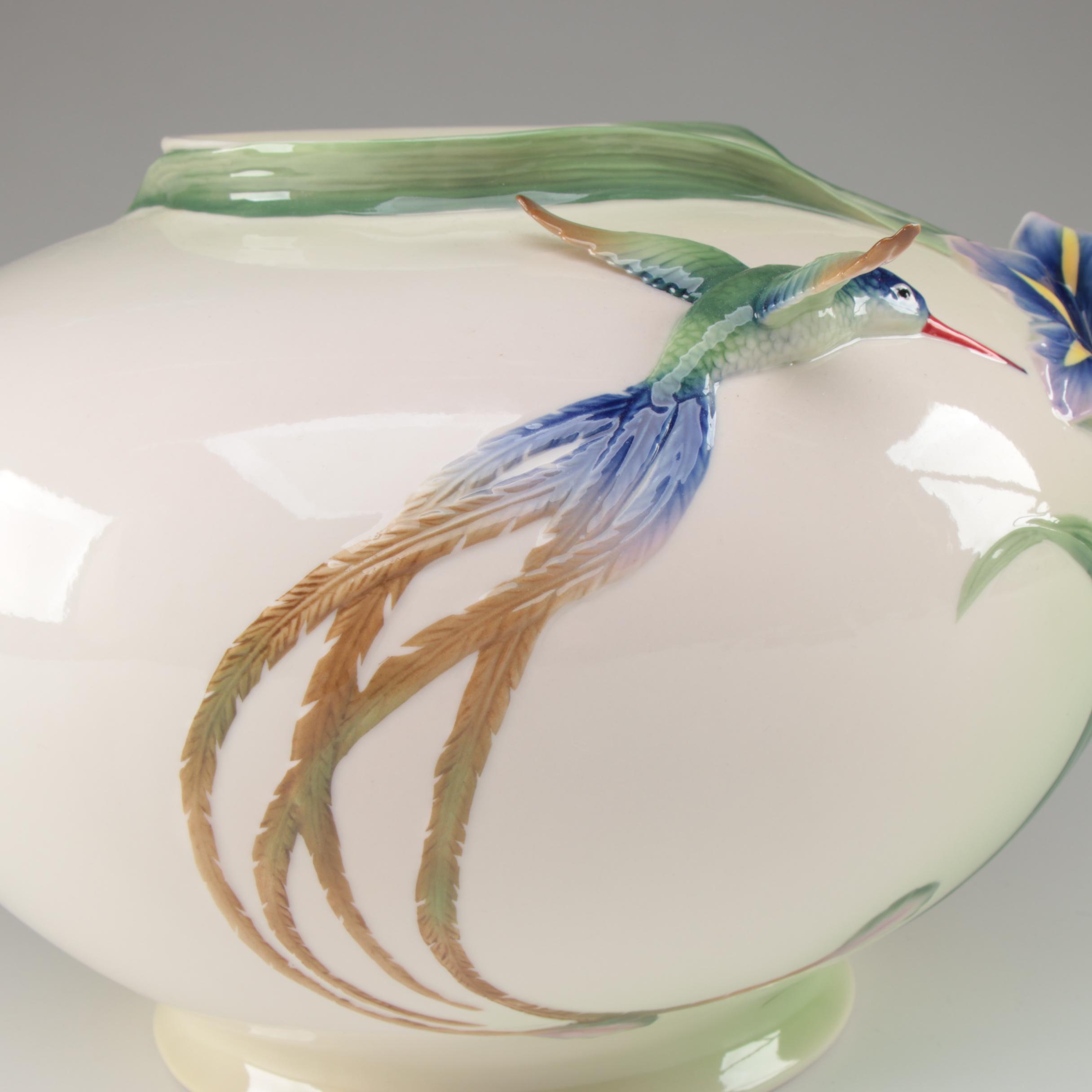 Franz Collection "Long Tail Hummingbird" Bowl Shaped Vase, Contemporary