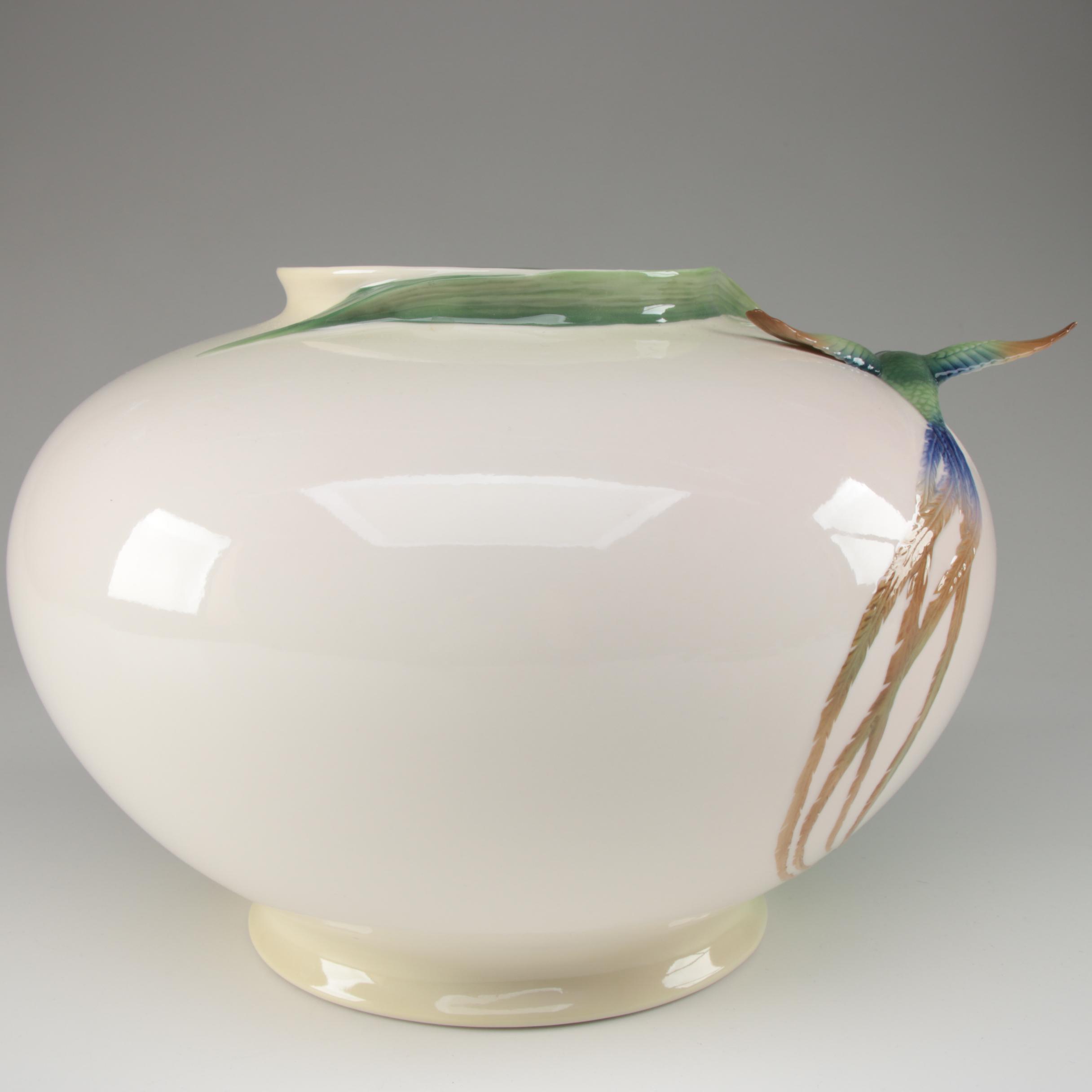 Franz Collection "Long Tail Hummingbird" Bowl Shaped Vase, Contemporary