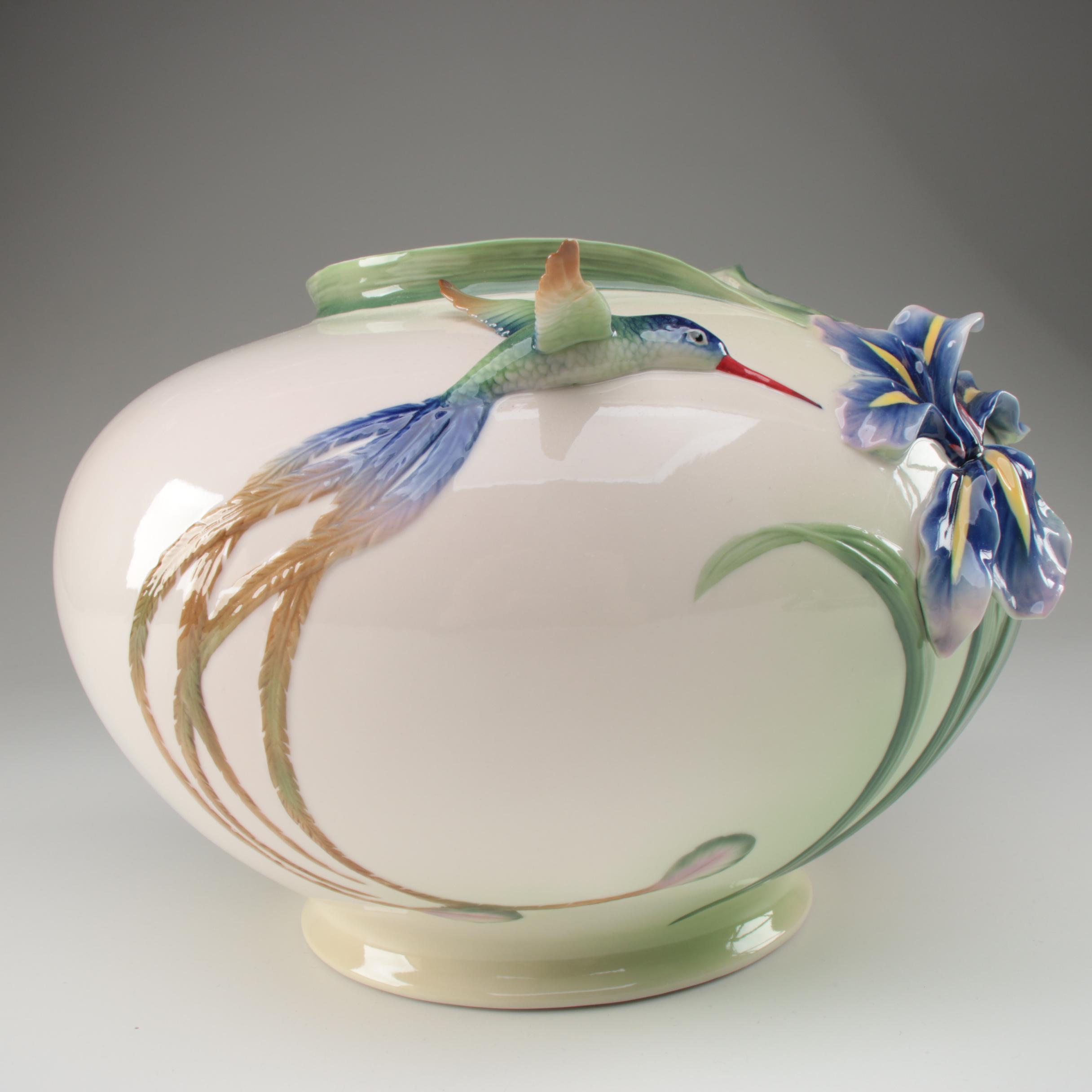 Franz Collection "Long Tail Hummingbird" Bowl Shaped Vase, Contemporary