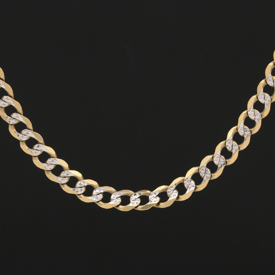 14K Yellow Gold Diamond Cut Curb Chain Necklace