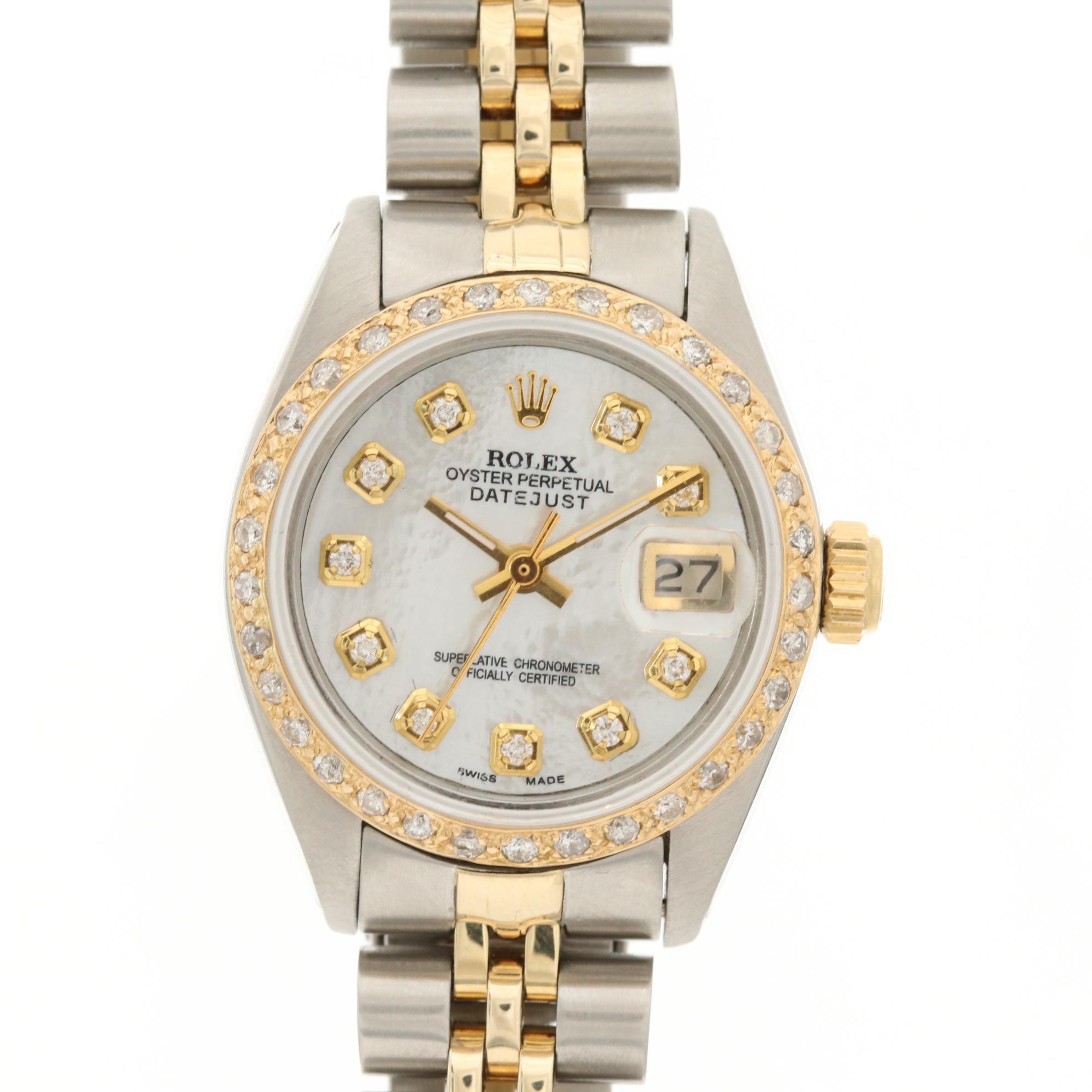 Rolex Datejust 14K Gold and Stainless Steel Watch With Diamonds, 1979