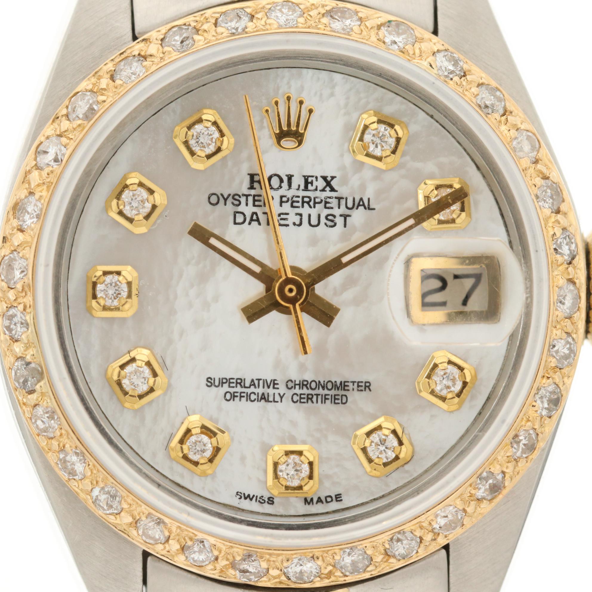 Rolex Datejust 14K Gold and Stainless Steel Watch With Diamonds, 1979