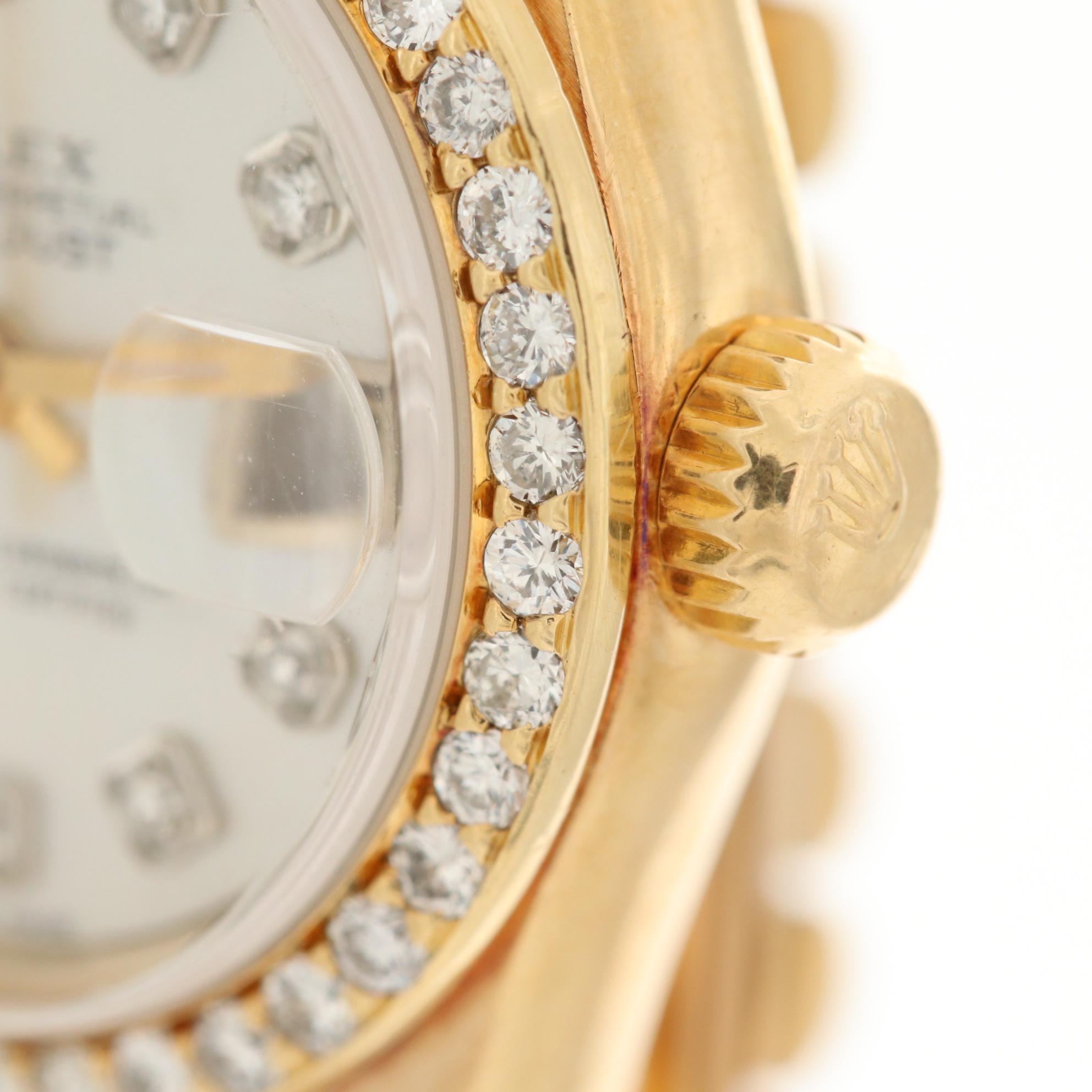 18K Gold Rolex President Watch With Diamond Dial and Bezel, 1988
