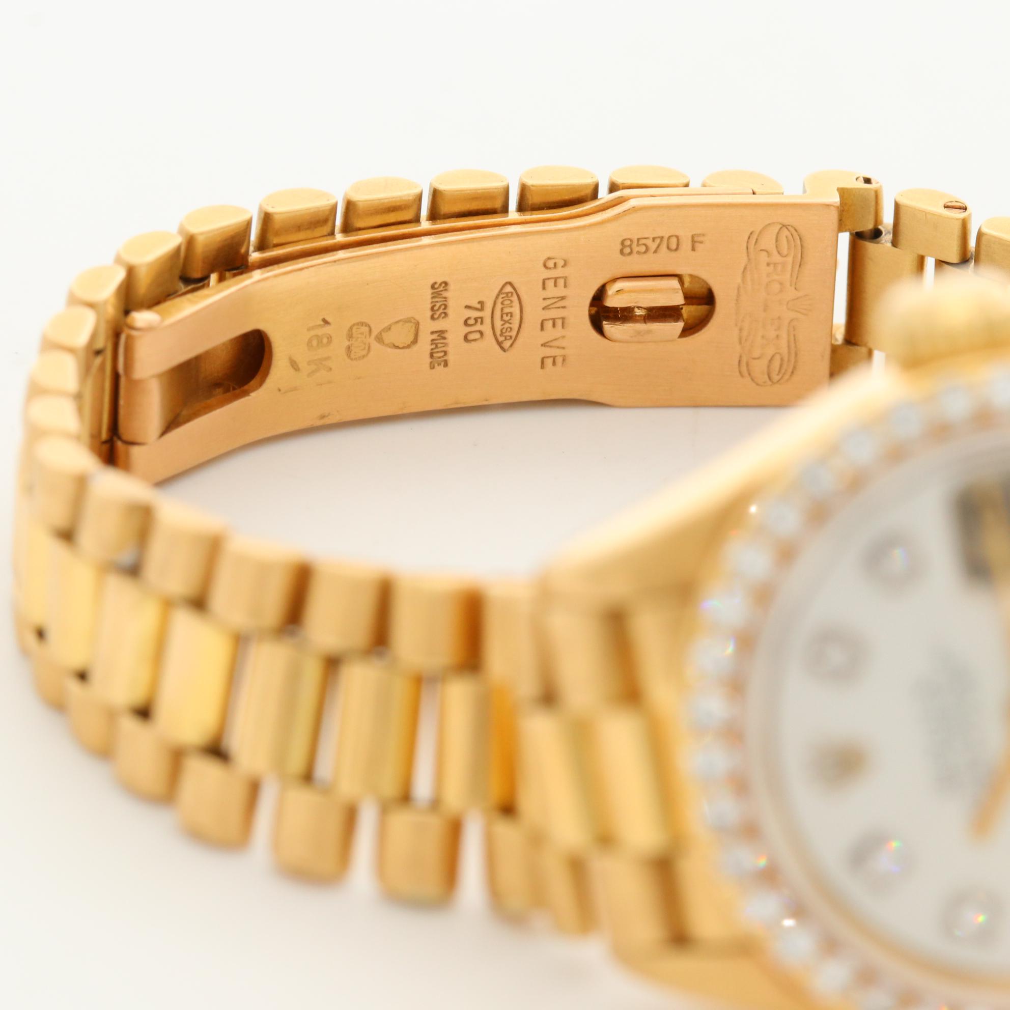18K Gold Rolex President Watch With Diamond Dial and Bezel, 1988
