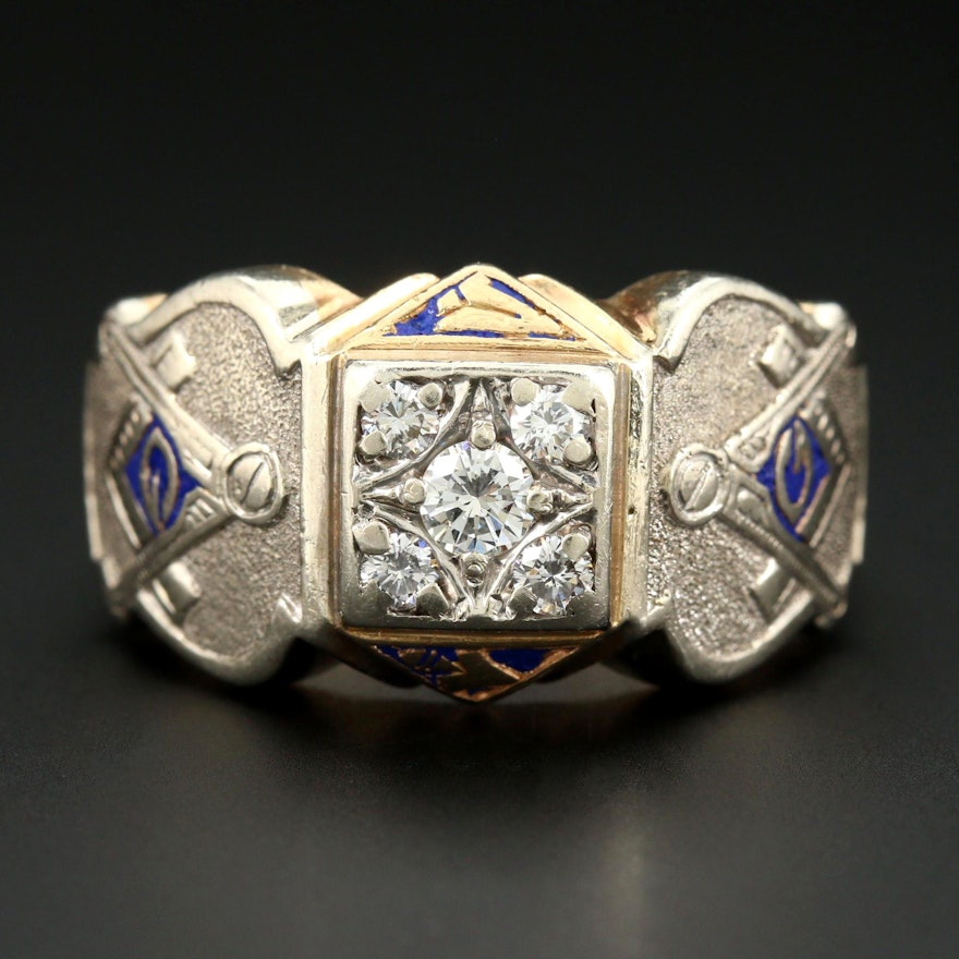 14K Yellow Gold Diamond Mason Ring