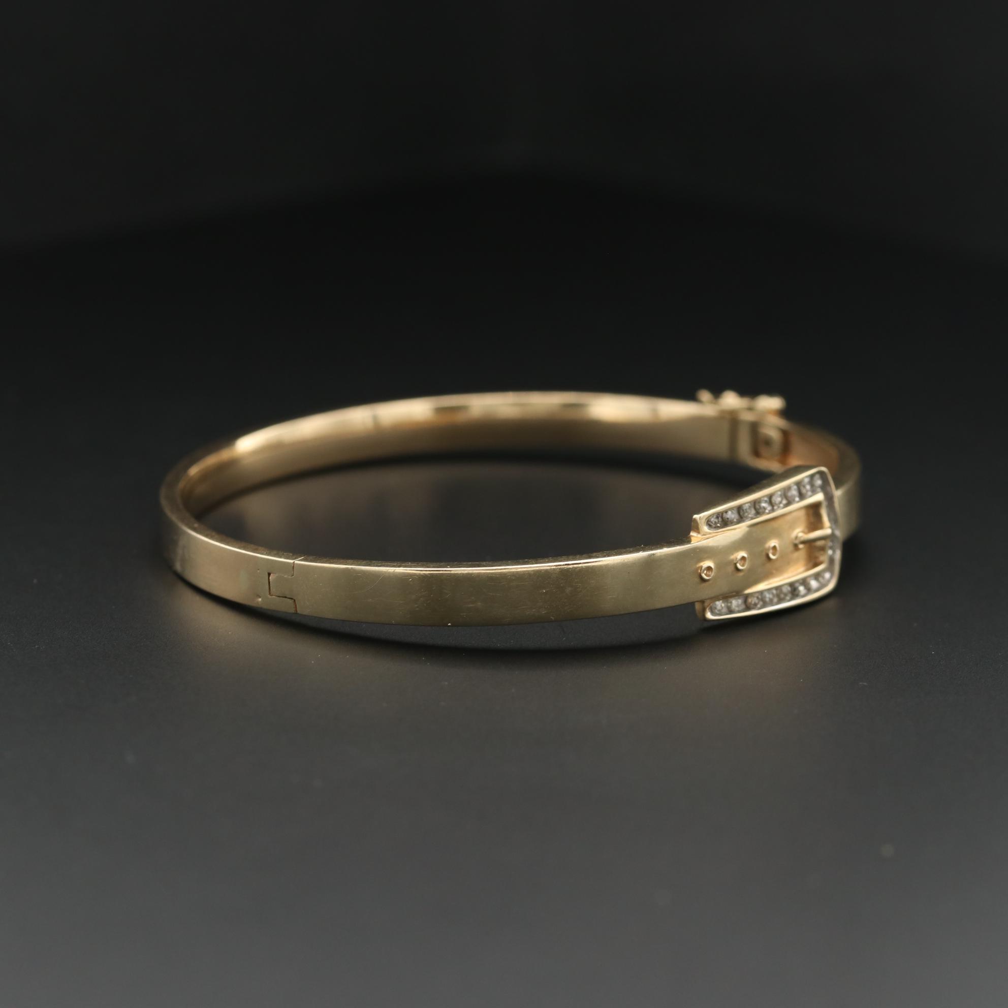 10K Yellow Gold Diamond Belt Buckle Hinged Bracelet