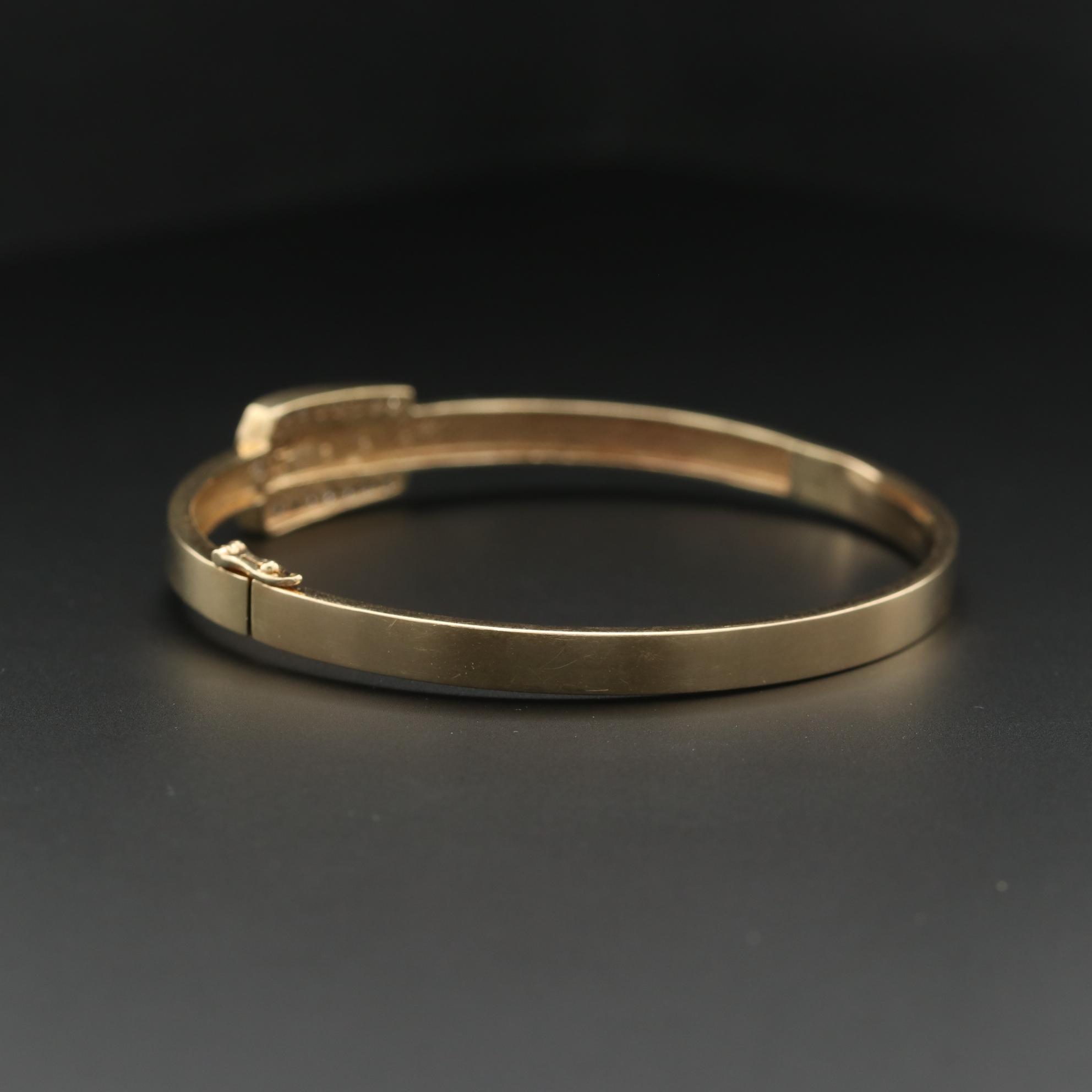 10K Yellow Gold Diamond Belt Buckle Hinged Bracelet