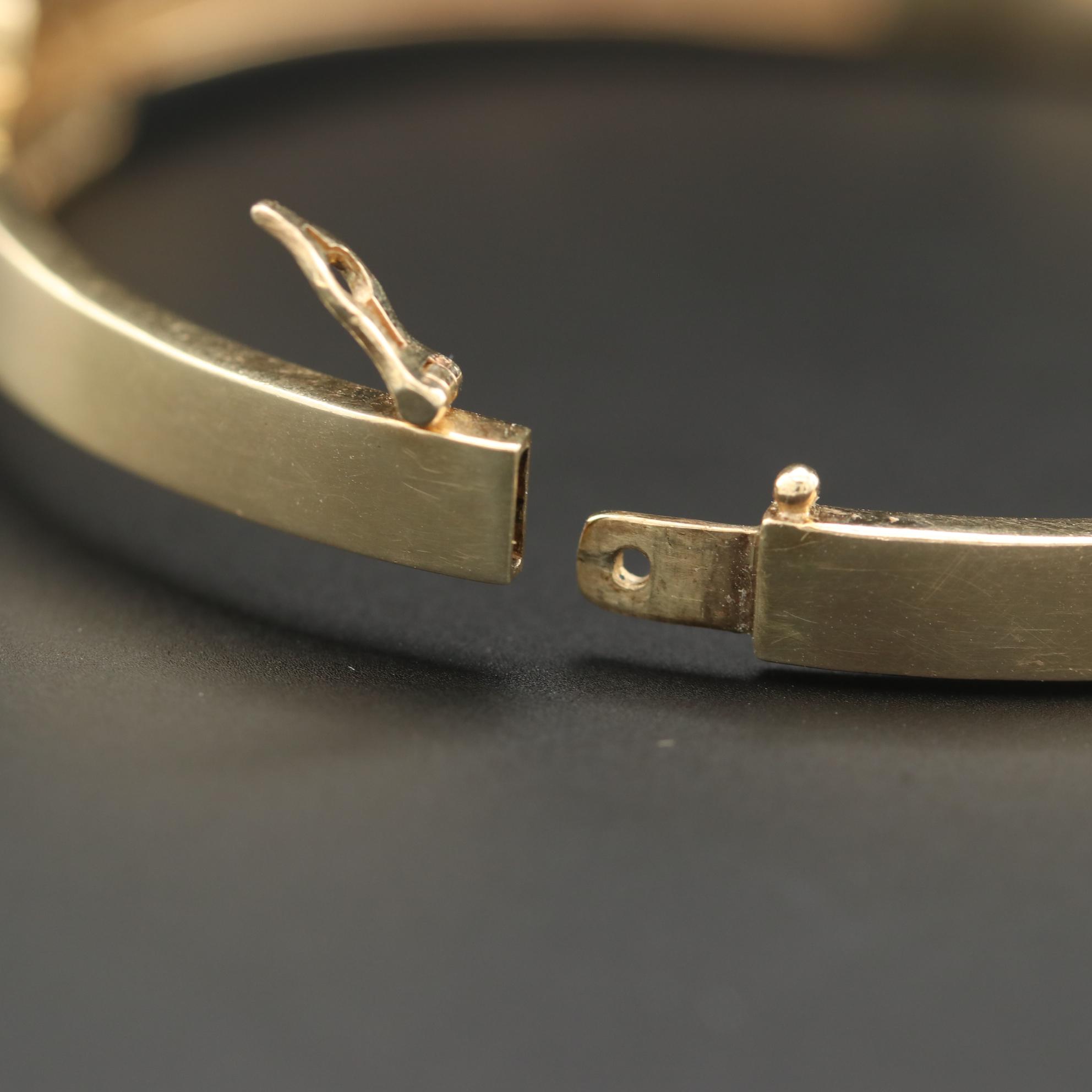 10K Yellow Gold Diamond Belt Buckle Hinged Bracelet