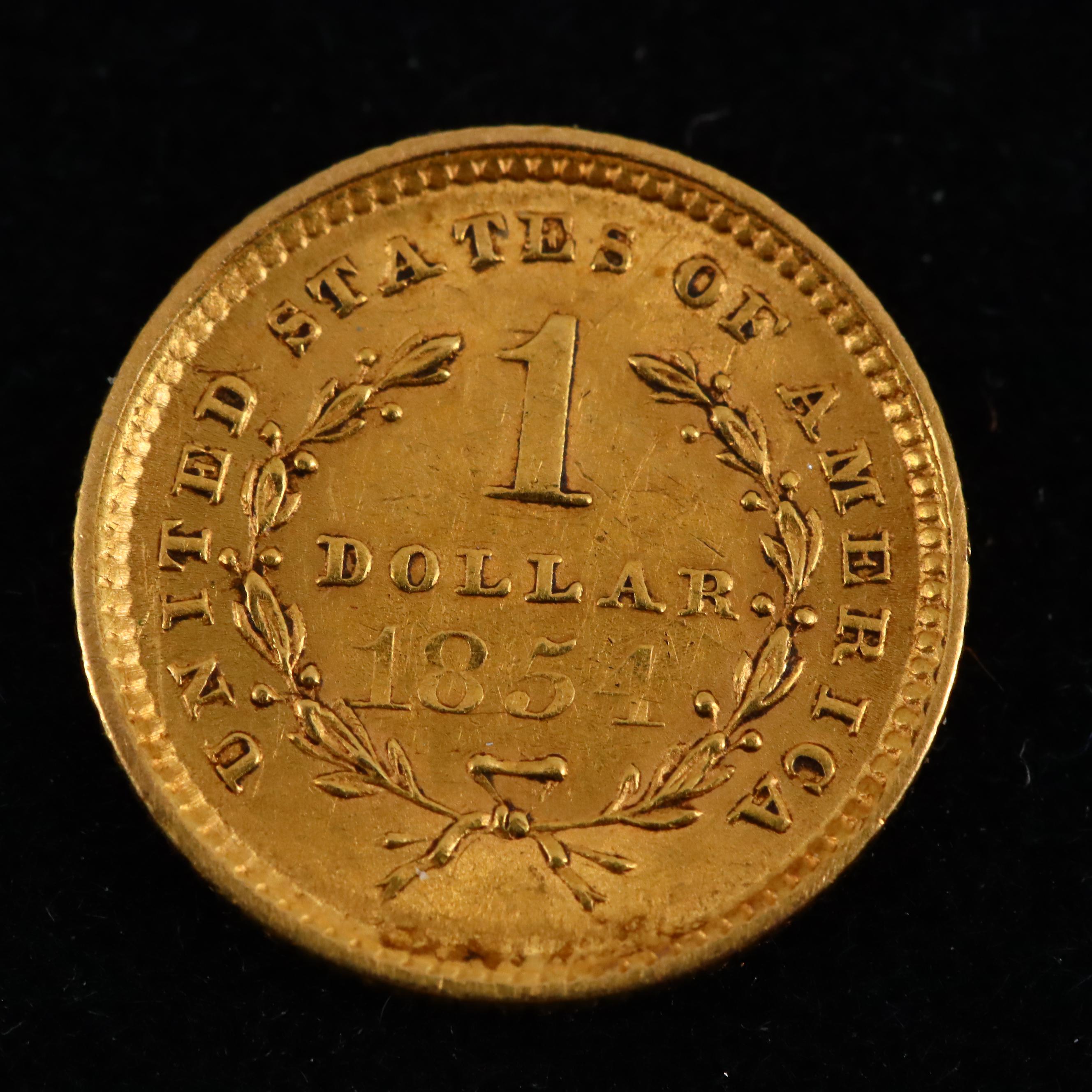 1854 Liberty Head $1 Gold Coin