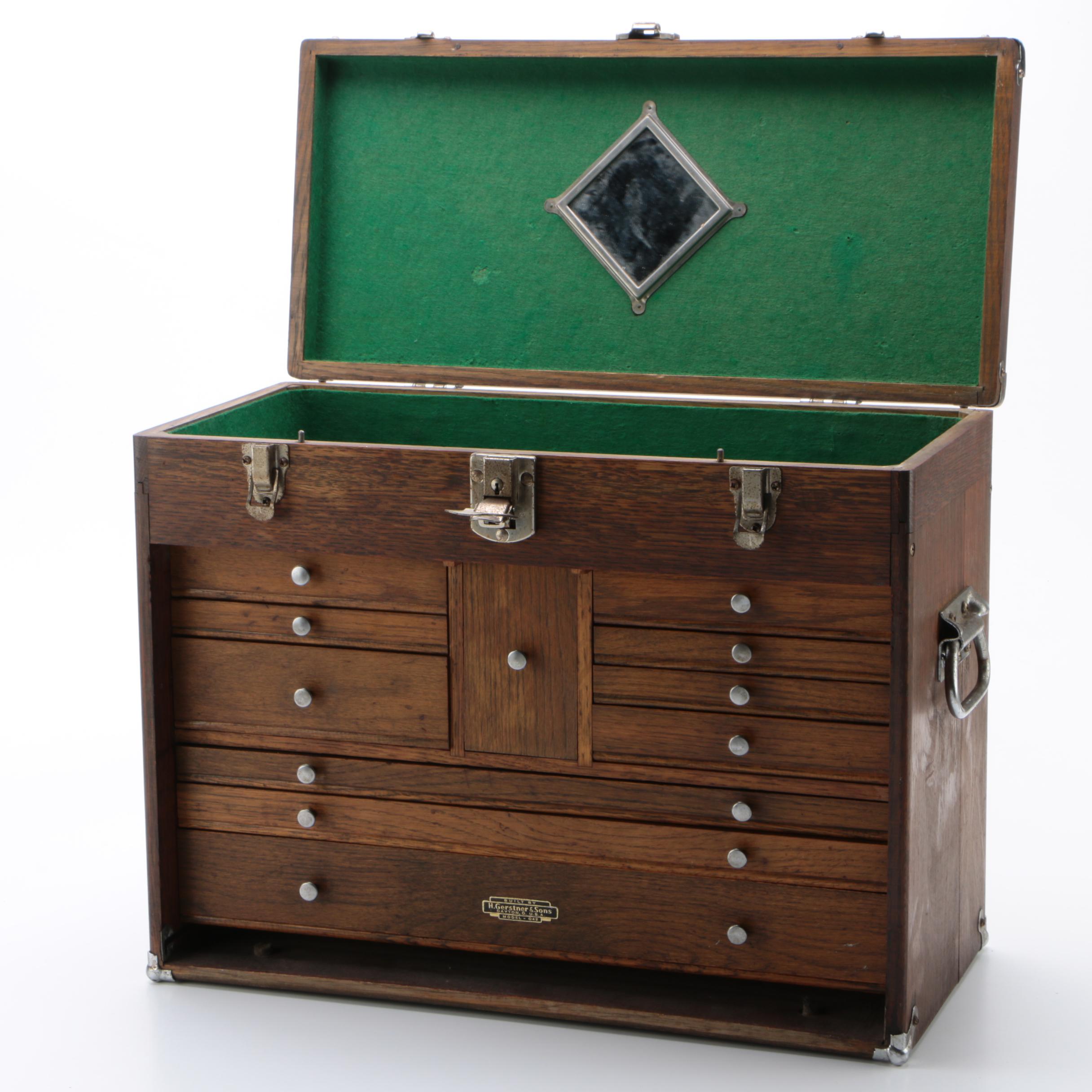 H. Gerstner & Sons Oak Wood Machinists Tool Chest, Model 042, Vintage