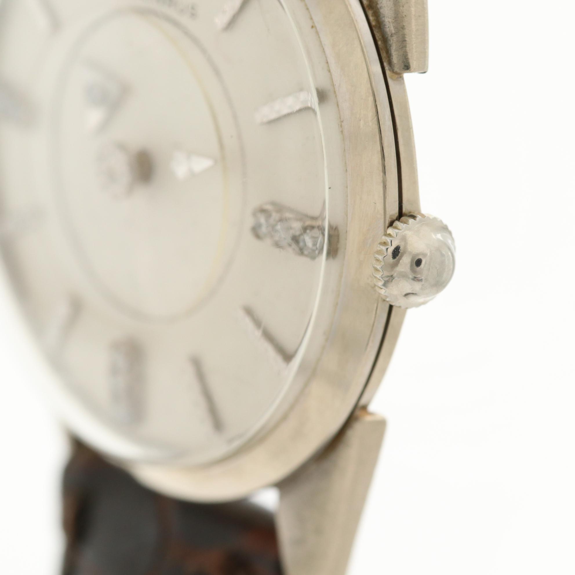 Benrus 14K White Gold and Diamonds Mystery Dial Stem Wind Watch