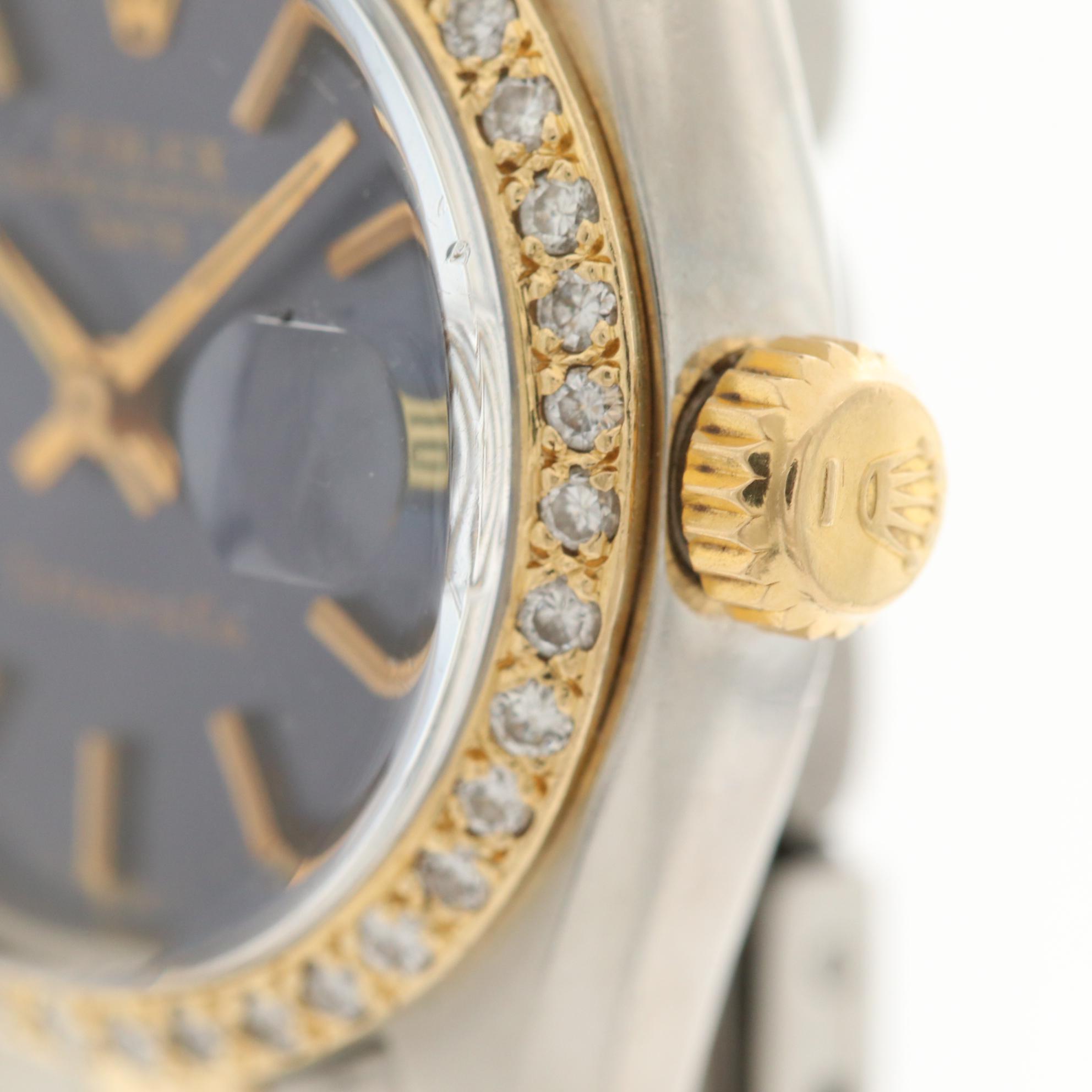 Rolex Date 14K Gold Watch With Tiffany & Co. Dial and Diamond Bezel