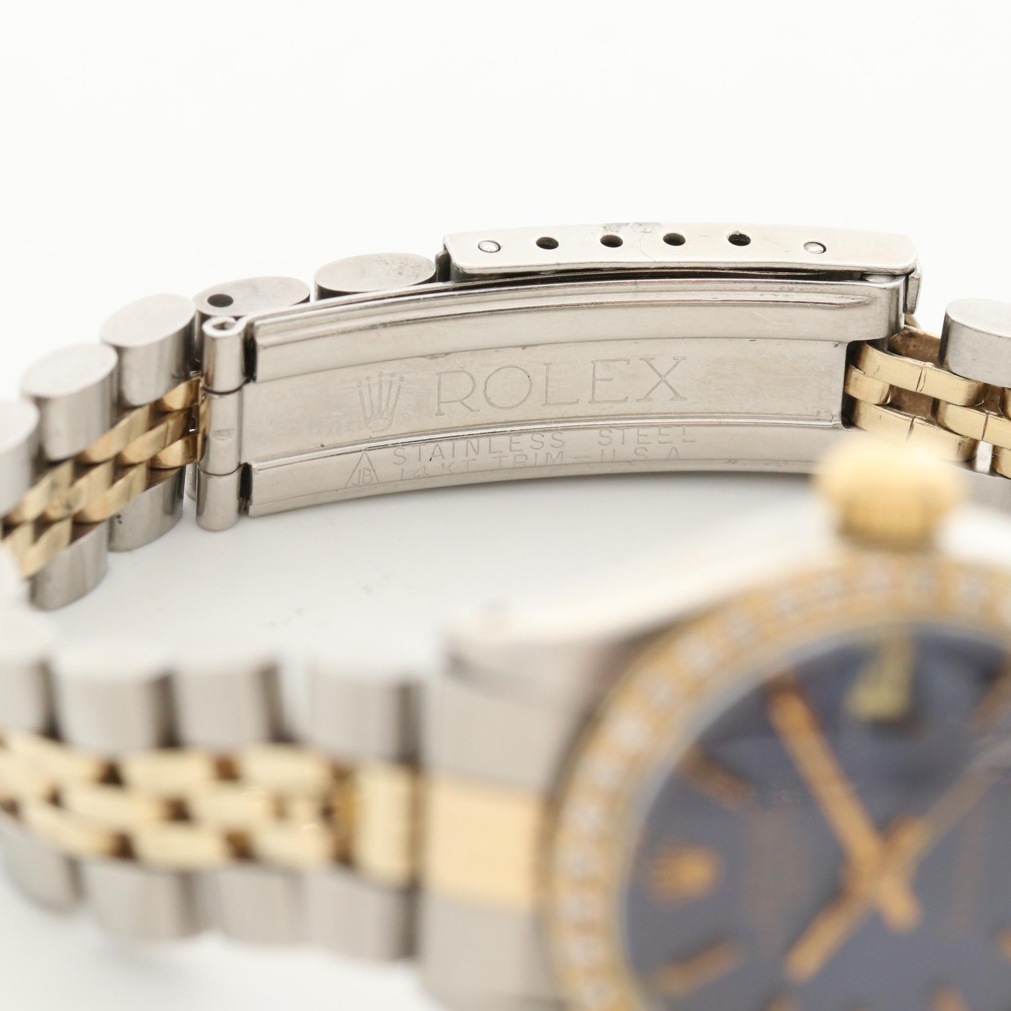 Rolex Date 14K Gold Watch With Tiffany & Co. Dial and Diamond Bezel