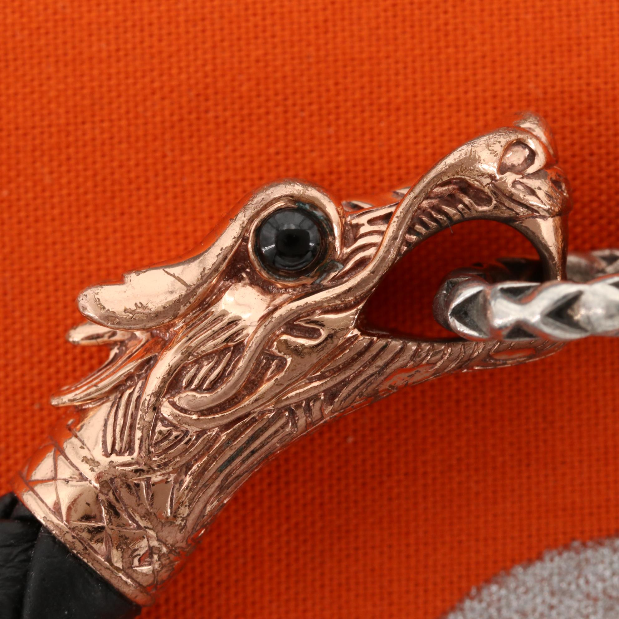 John Hardy "Legends Naga" Bronze and Sterling Black Onyx and Leather Bracelet