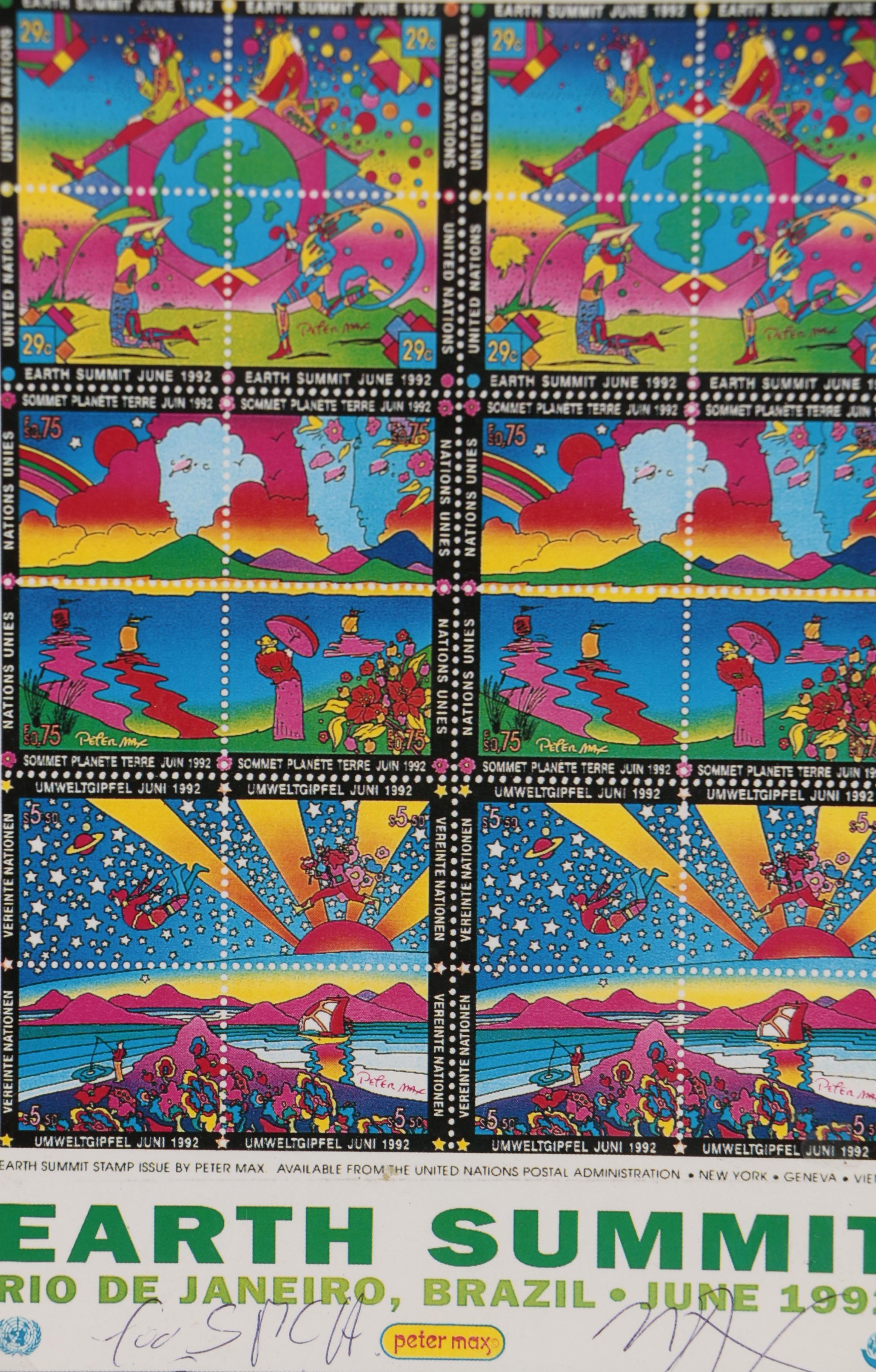 Signed Peter Max Earth Summit Postage Stamps, 1992