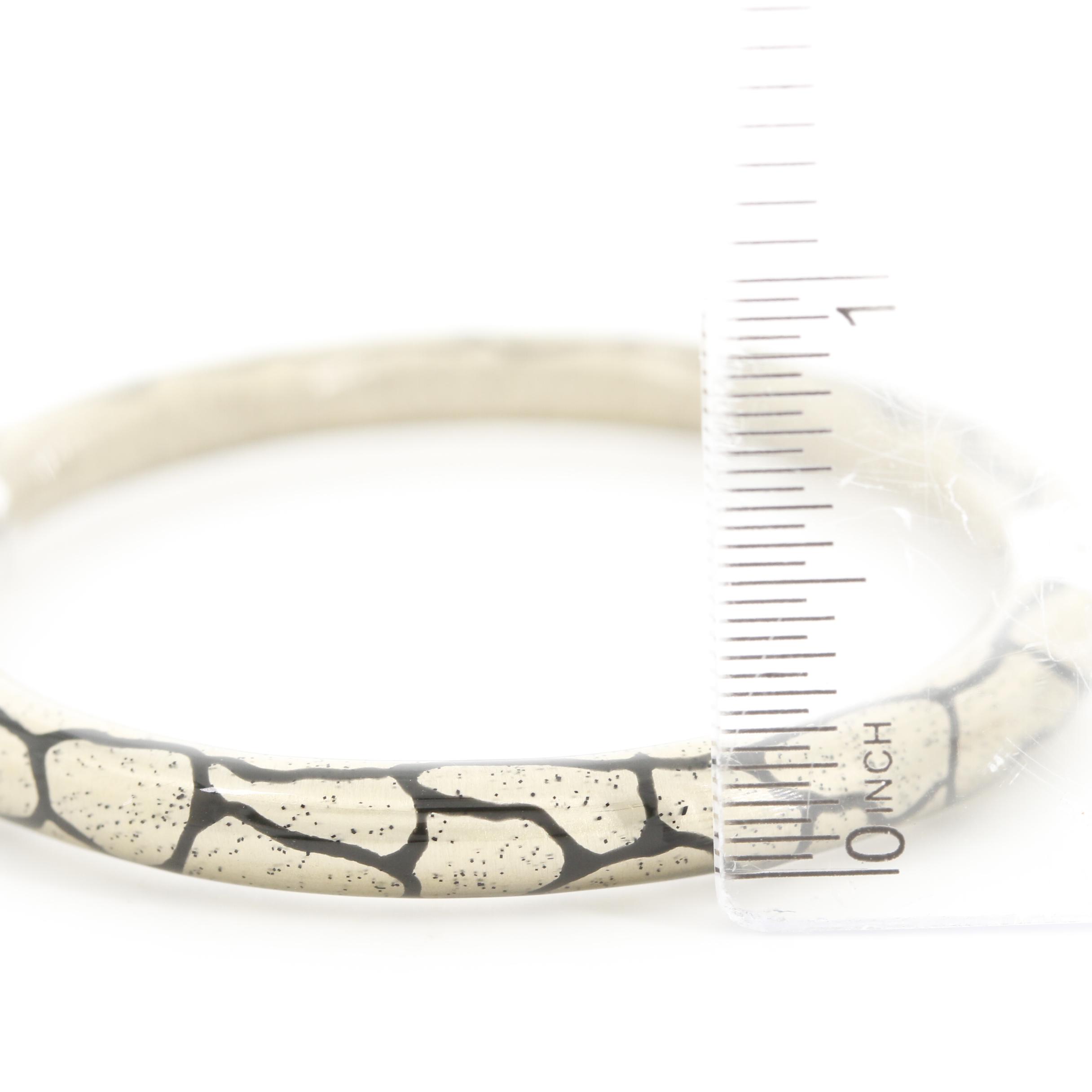 SOHO "Crocodile Print" Sterling Silver Enamel Diamond Bangle Bracelet