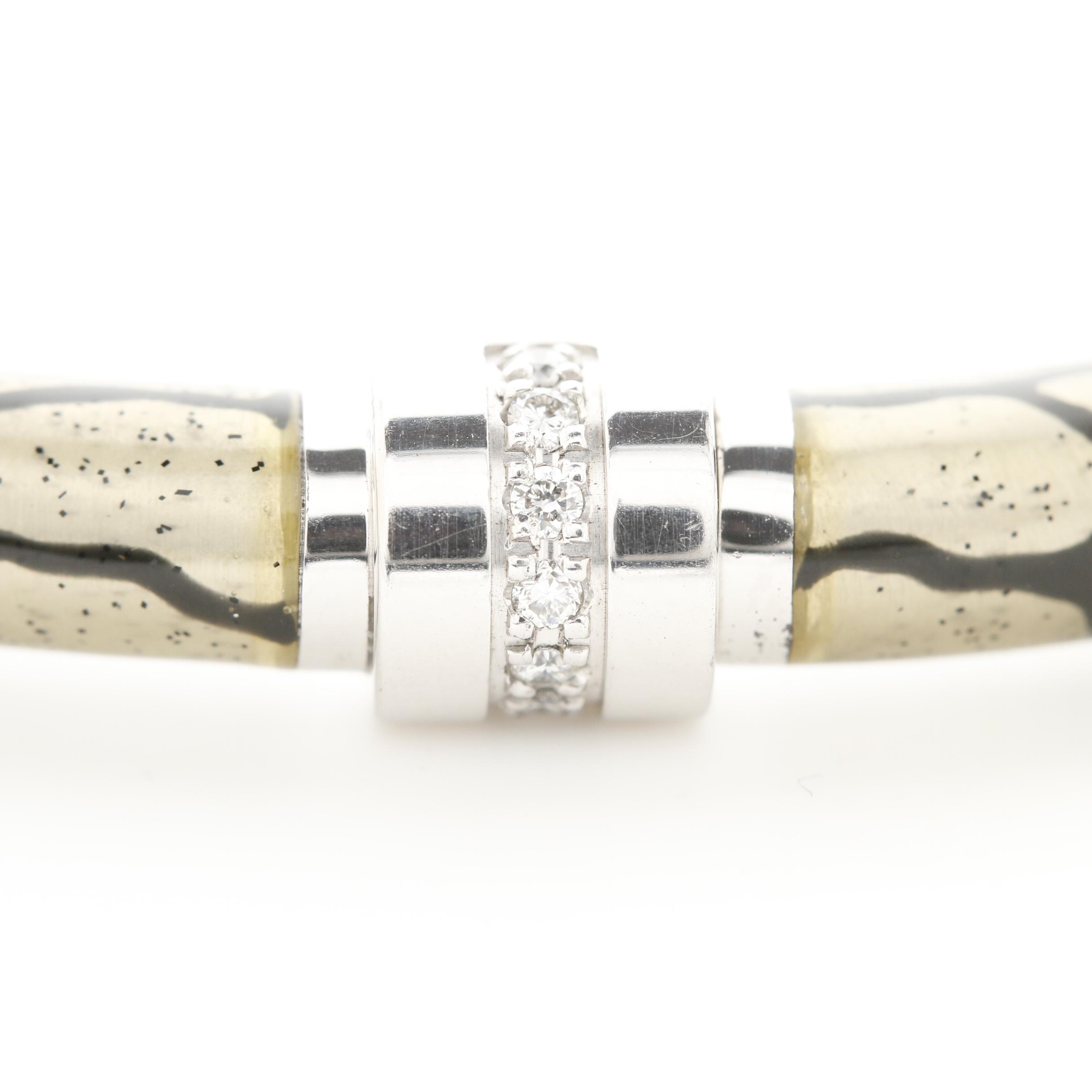 SOHO "Crocodile Print" Sterling Silver Enamel Diamond Bangle Bracelet