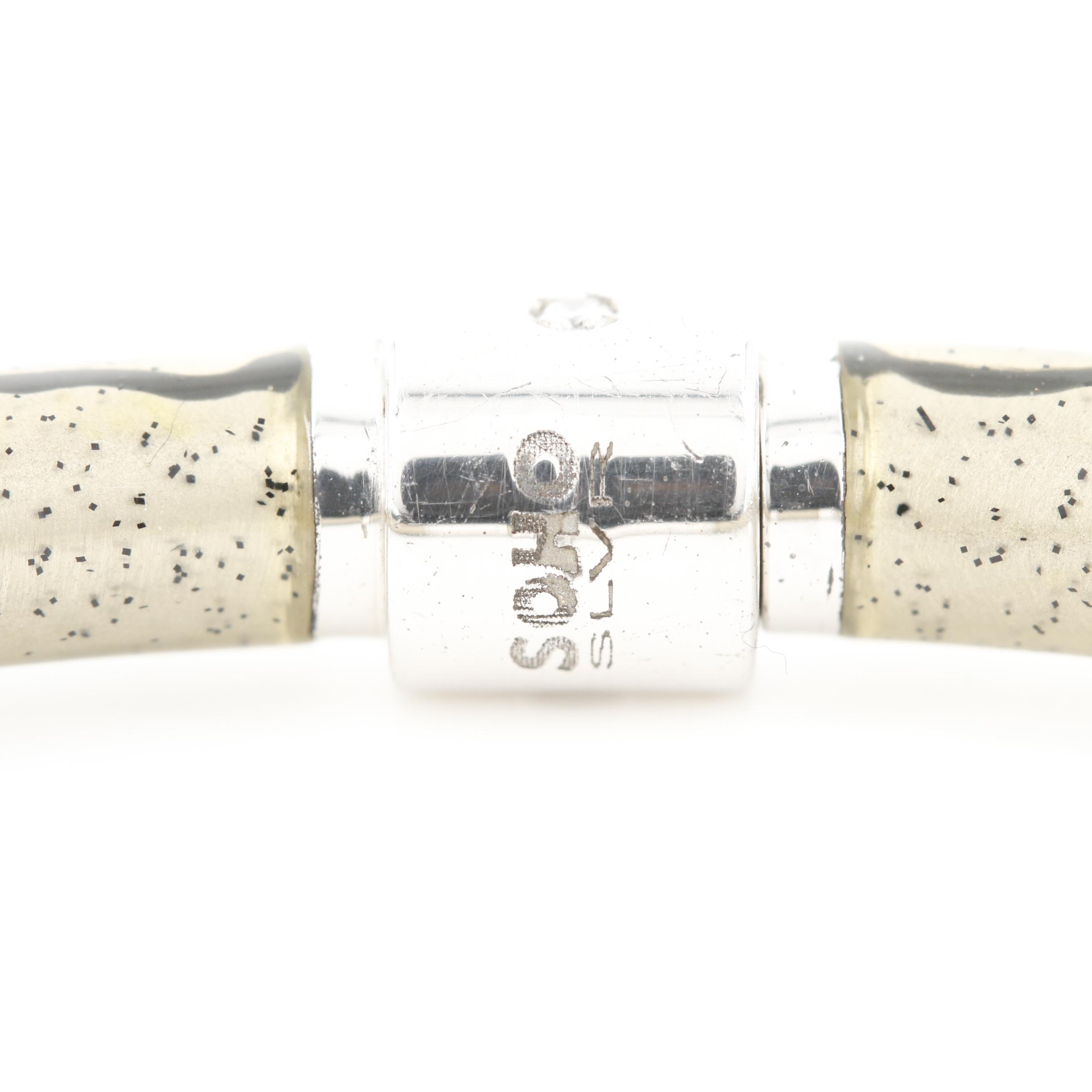 SOHO "Crocodile Print" Sterling Silver Enamel Diamond Bangle Bracelet