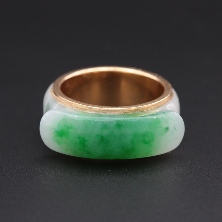 18K Yellow Gold Hololith Jadeite Ring