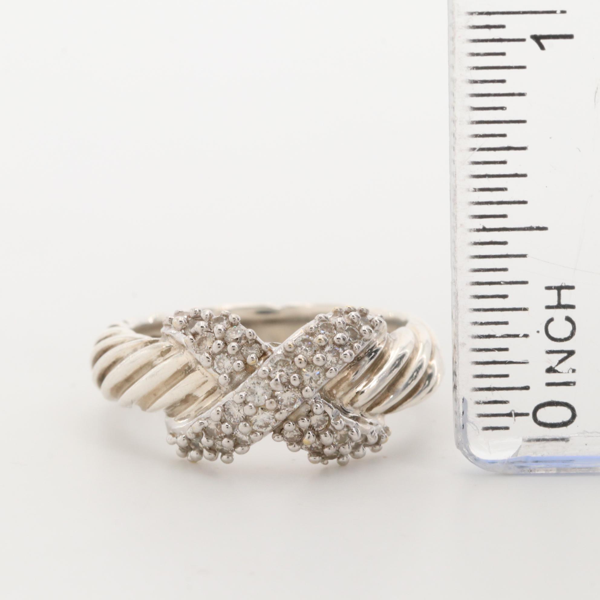 David Yurman Sterling Silver Ring with 18K White Gold Accent