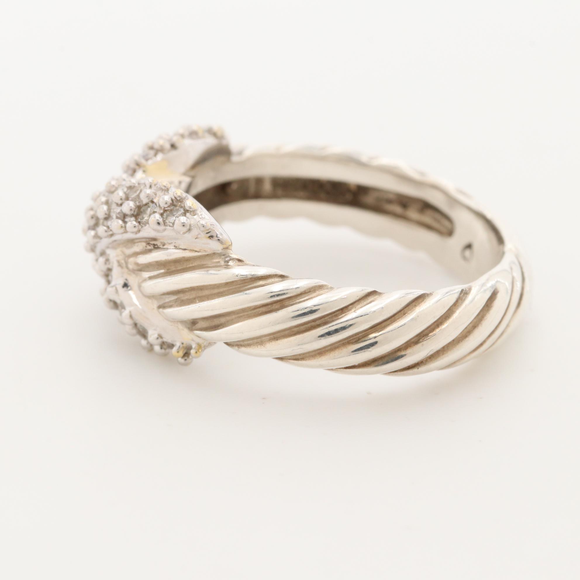 David Yurman Sterling Silver Ring with 18K White Gold Accent