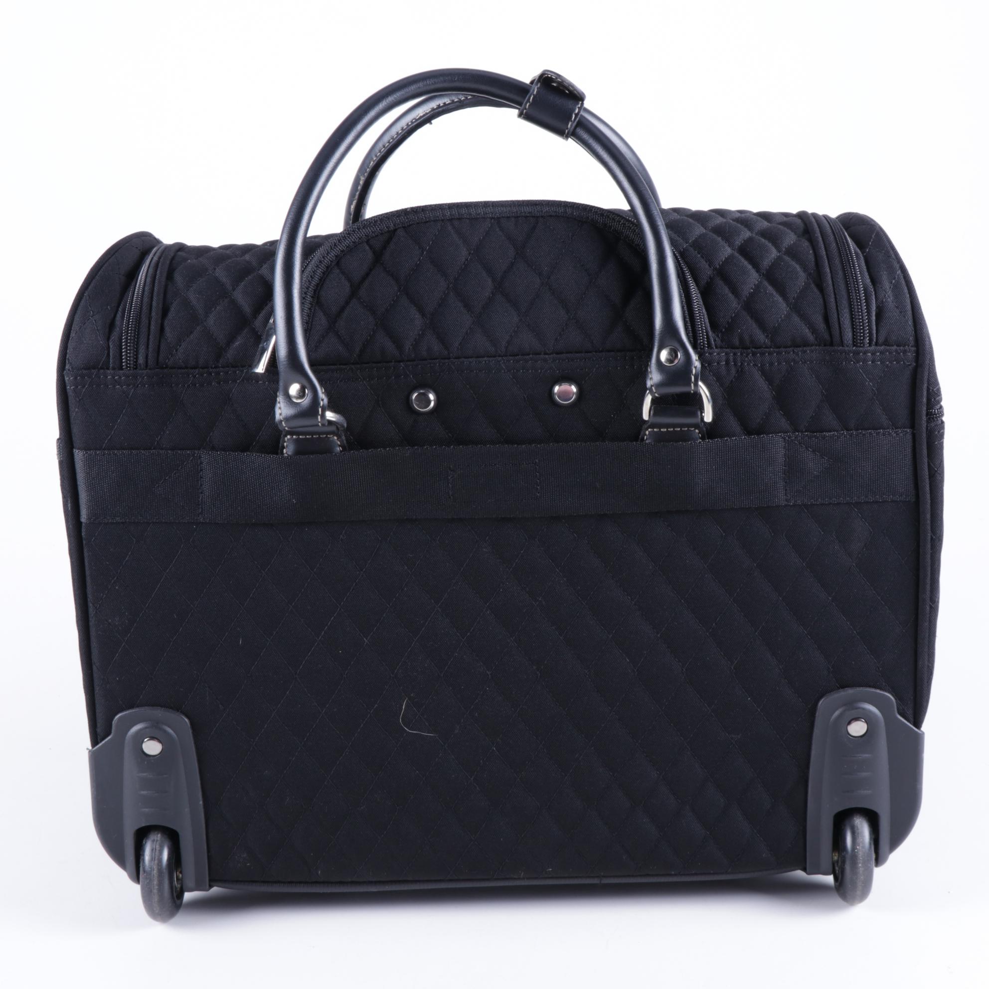 Vera Bradley Classic Black Quilted Rolling Duffel Bag with Collapsible Handle