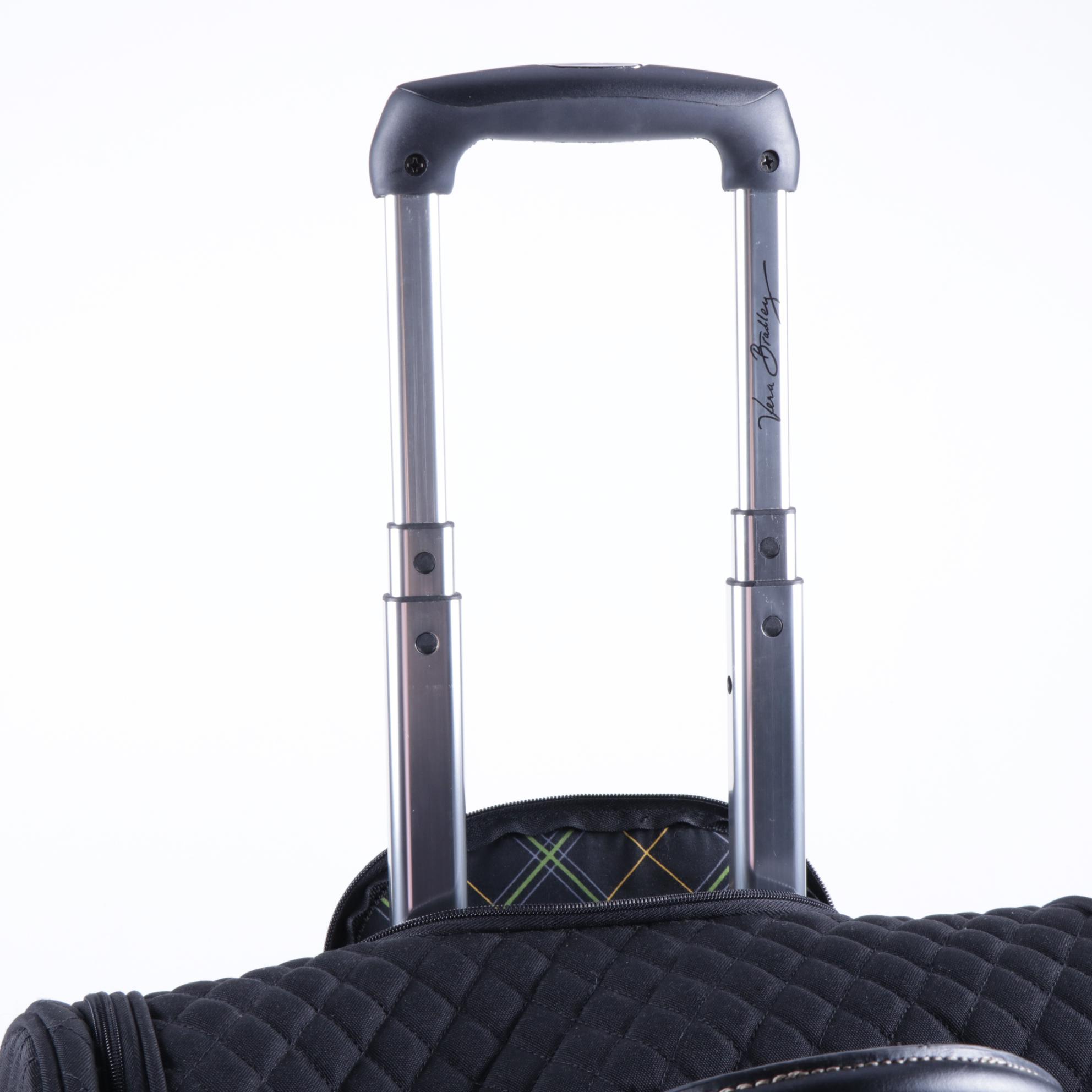 Vera Bradley Classic Black Quilted Rolling Duffel Bag with Collapsible Handle