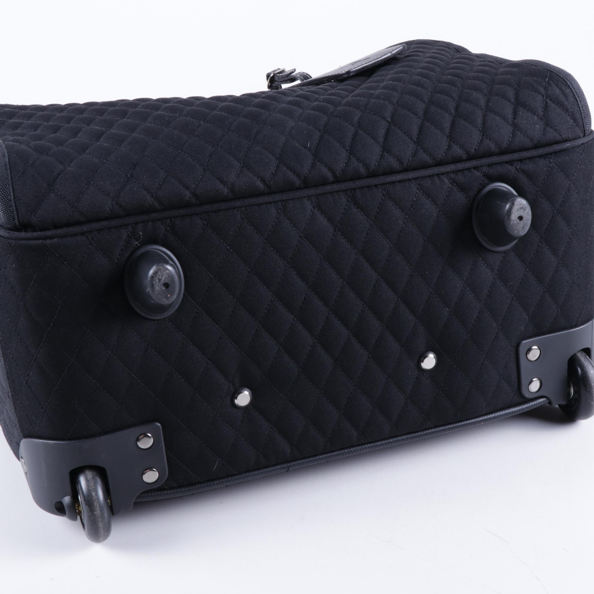 Vera Bradley Classic Black Quilted Rolling Duffel Bag with Collapsible Handle