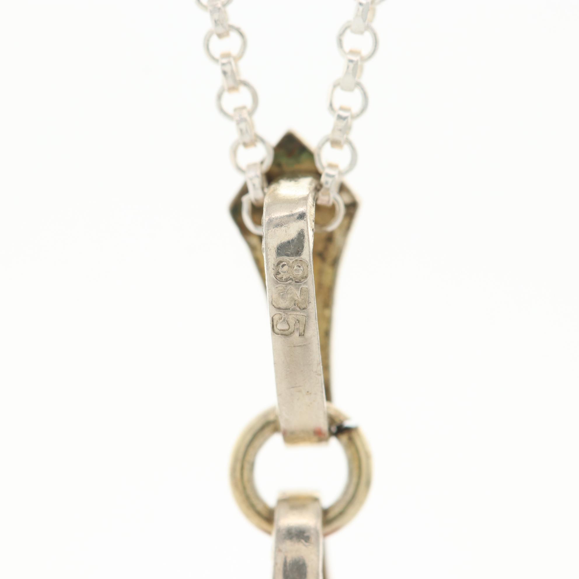 835 Silver Amber Pendant on Sterling Chain with Loose Pressed Amber in Copal