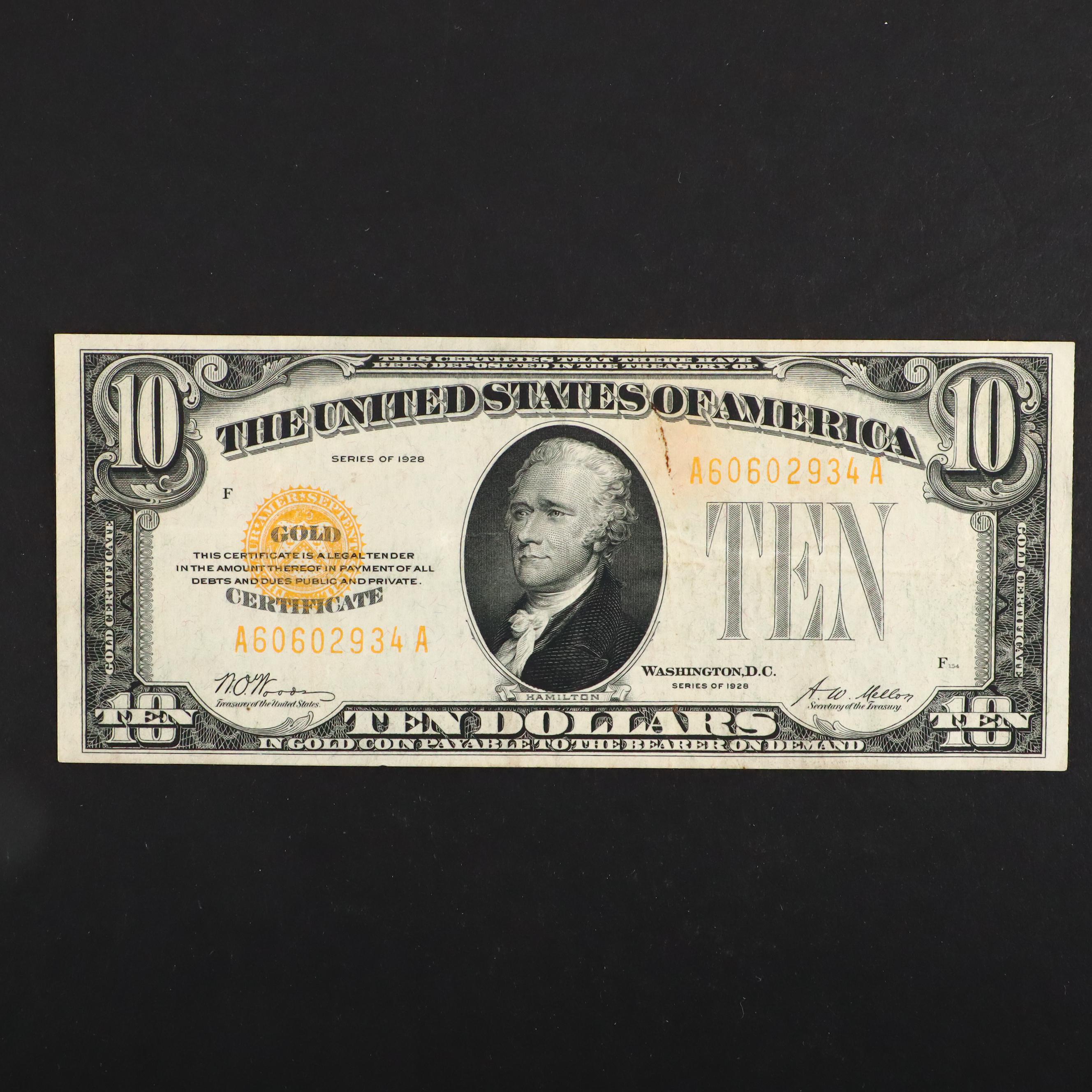 Series of 1928 $10 Gold Seal Gold Certificate