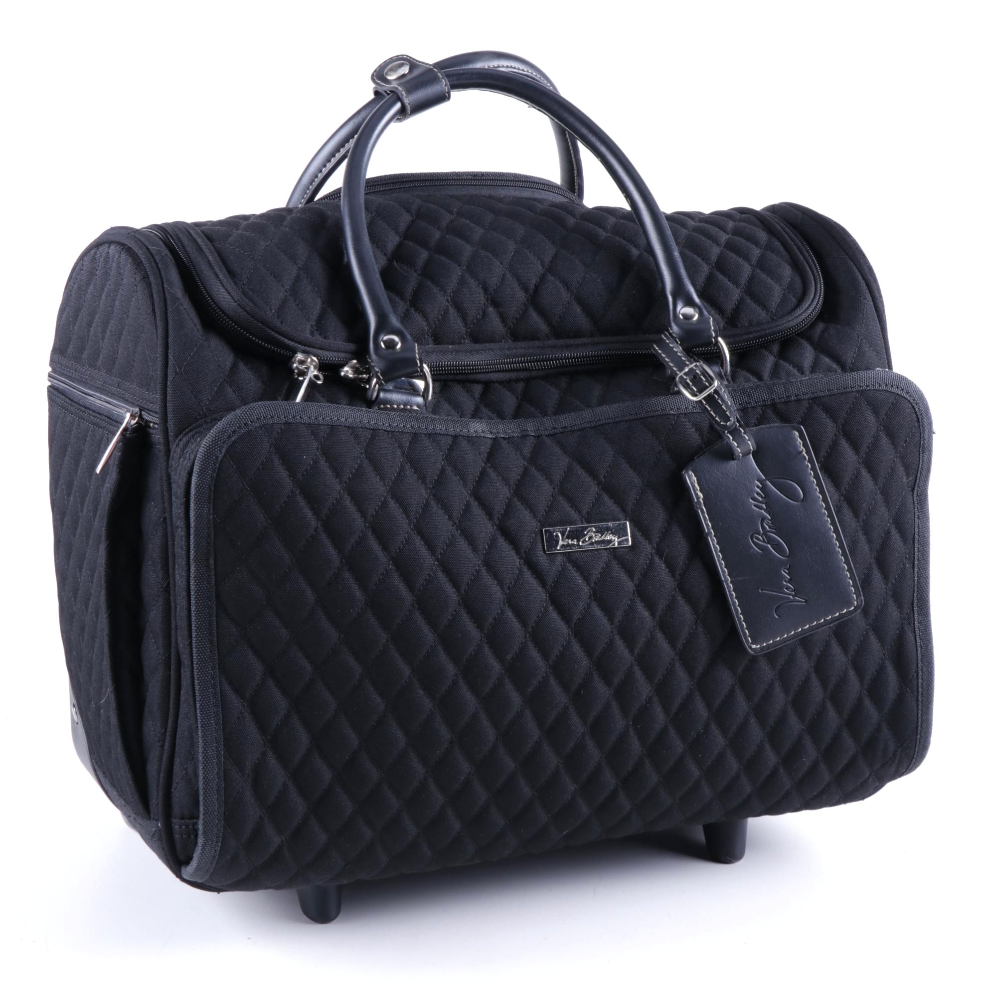 Vera Bradley Classic Black Quilted Rolling Duffel Bag with Collapsible Handle