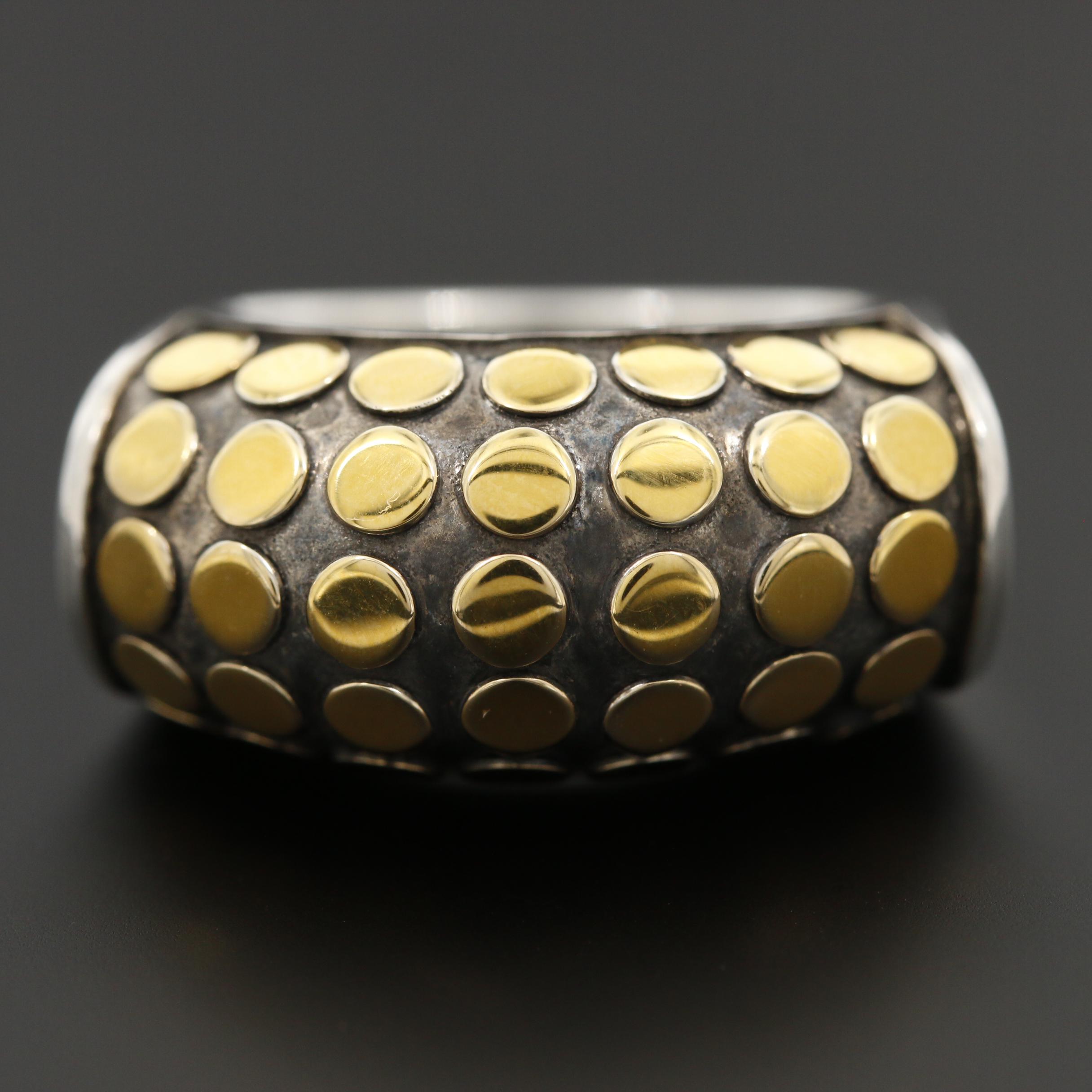 John Hardy Sterling Silver and 18K Yellow Gold Dot Ring