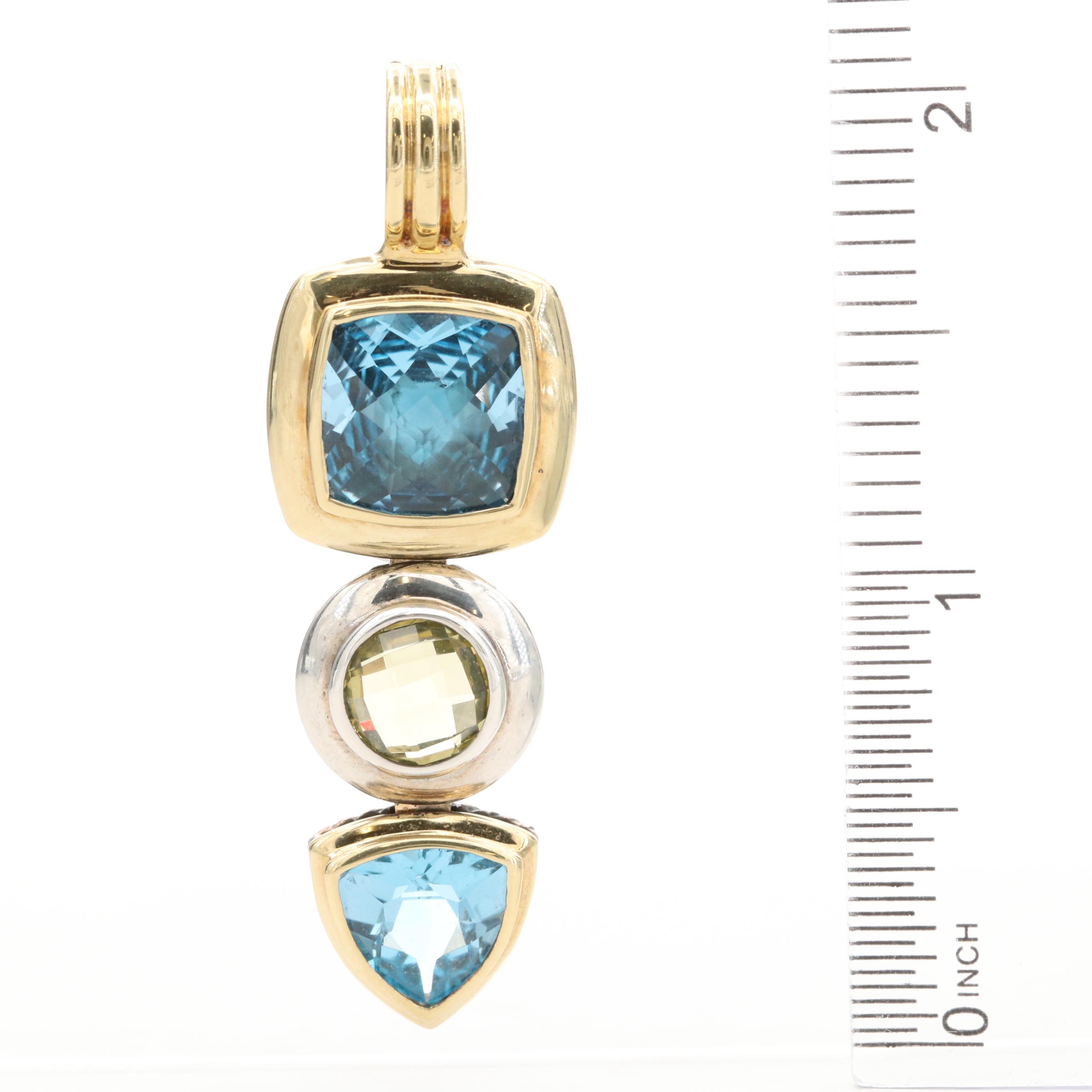 David Yurman Sterling Topaz and Prasiolite Enhancer Pendant with 18K Gold Accent