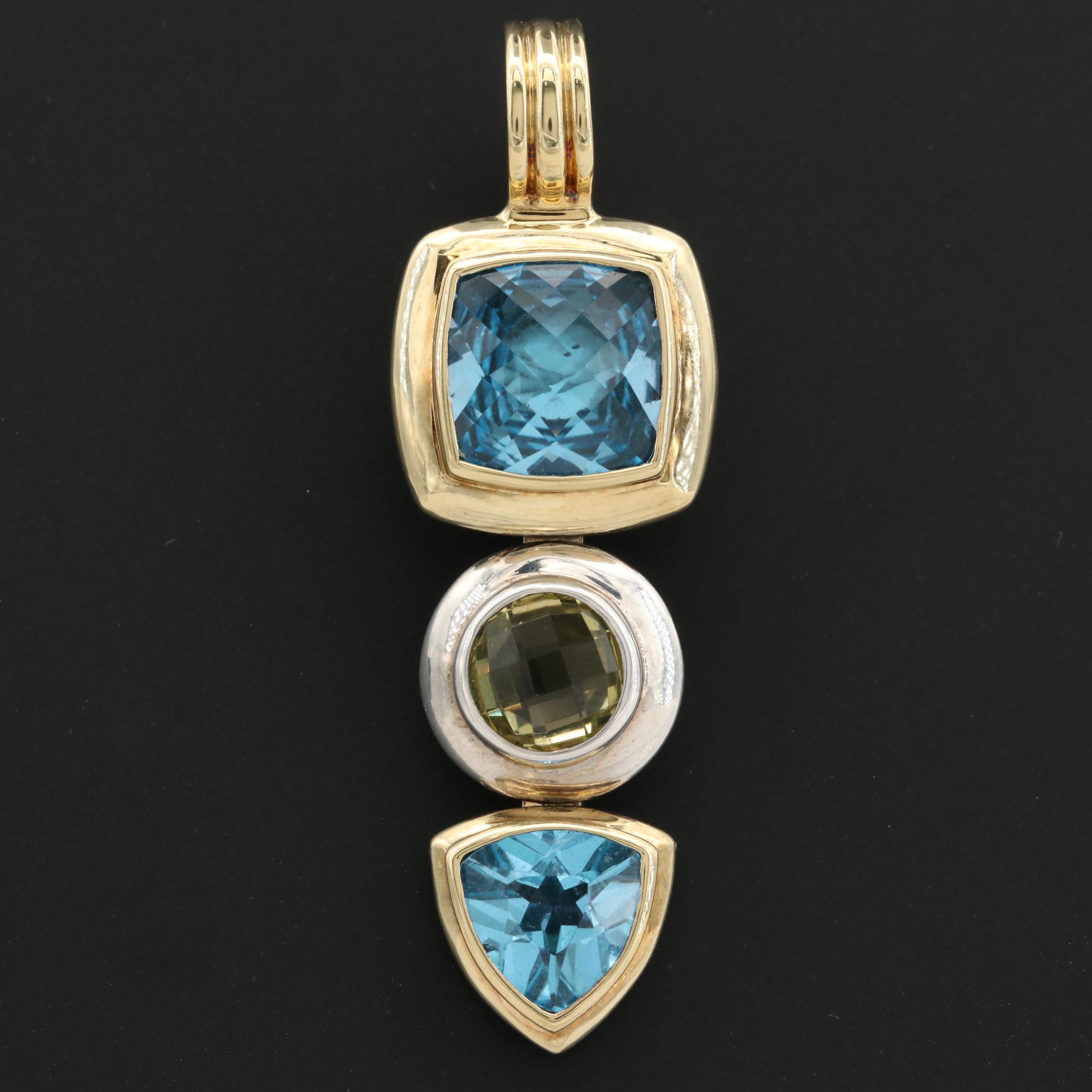David Yurman Sterling Topaz and Prasiolite Enhancer Pendant with 18K Gold Accent