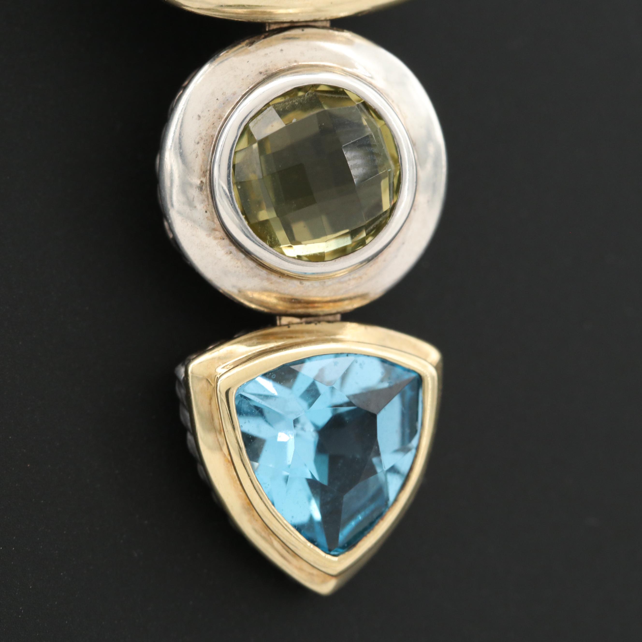 David Yurman Sterling Topaz and Prasiolite Enhancer Pendant with 18K Gold Accent