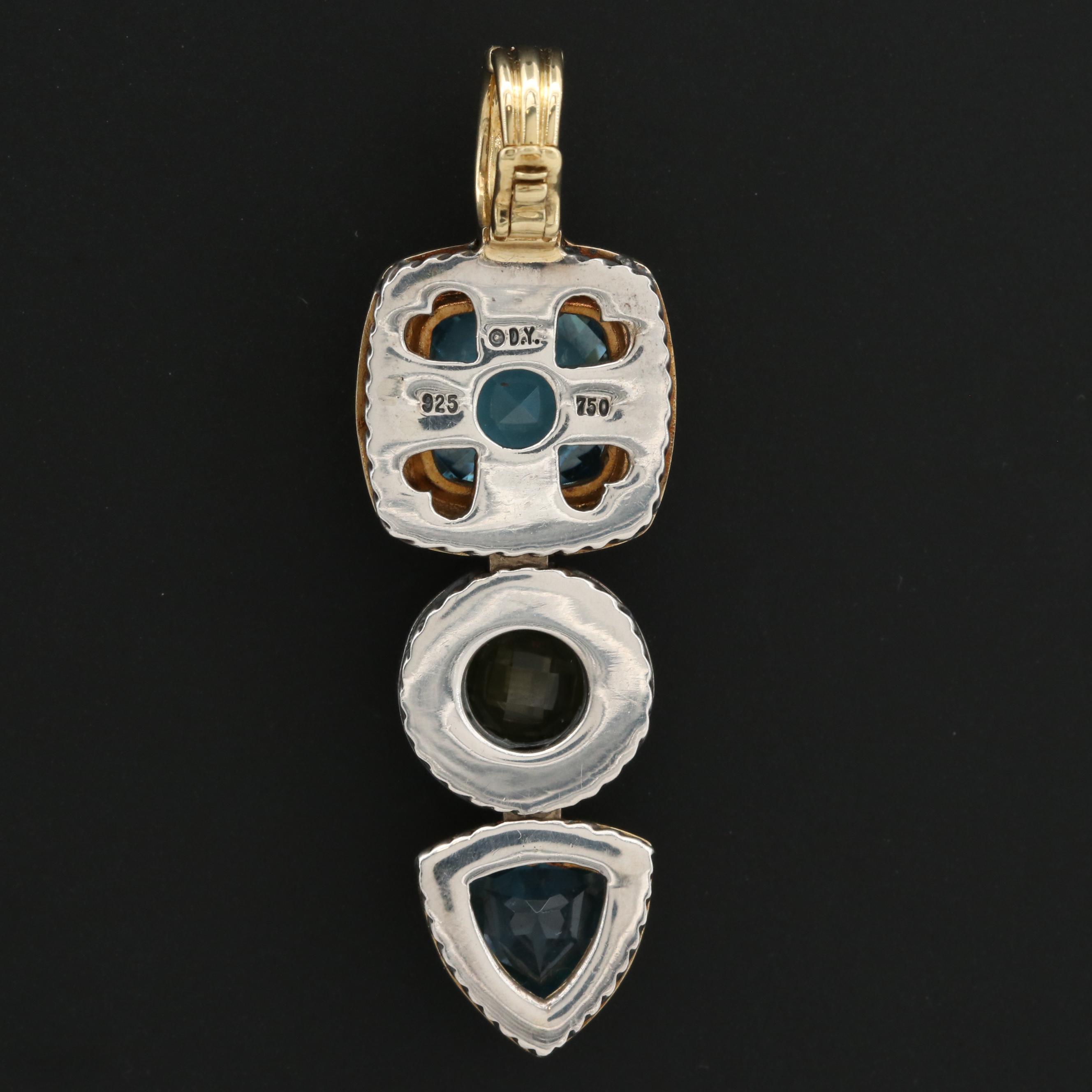 David Yurman Sterling Topaz and Prasiolite Enhancer Pendant with 18K Gold Accent