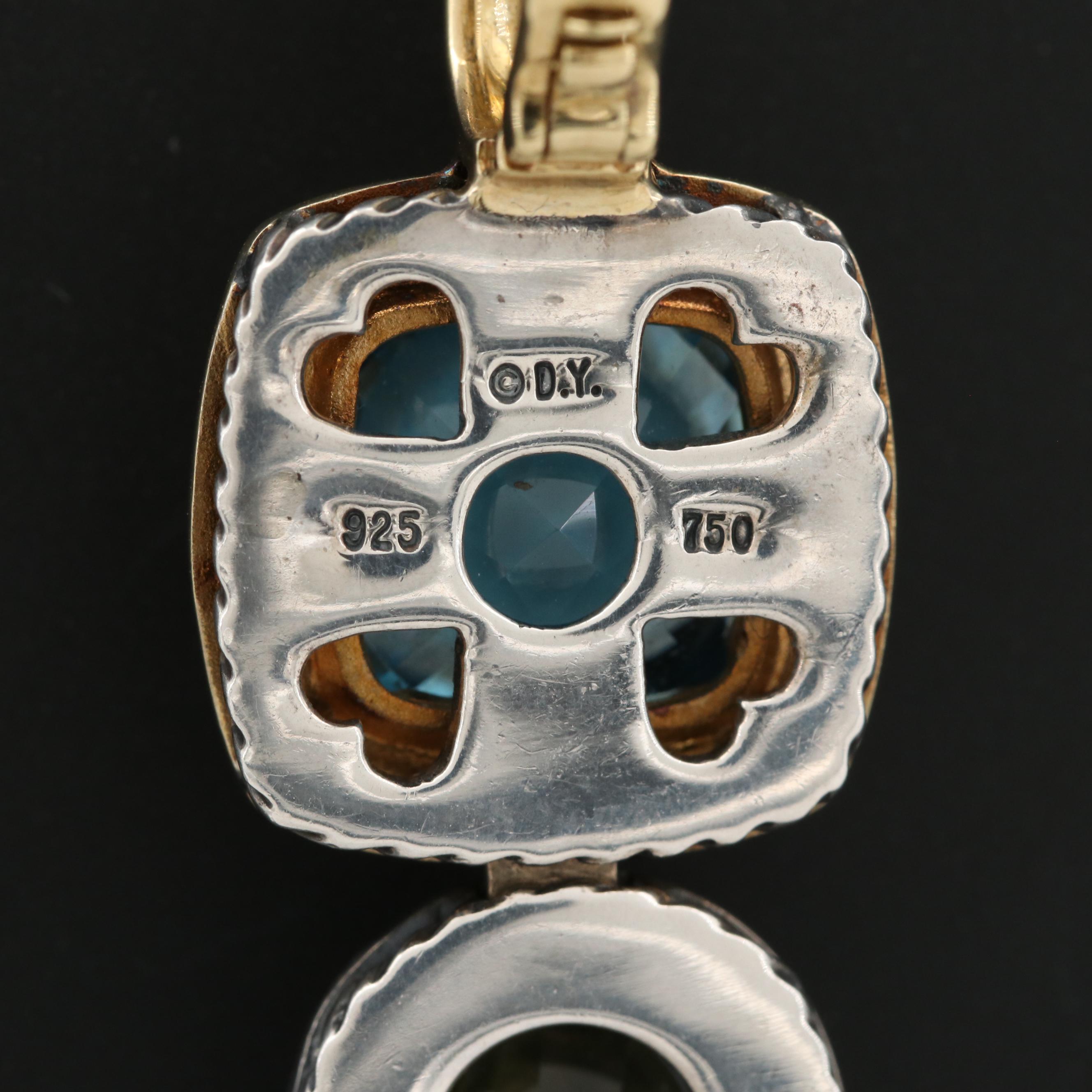 David Yurman Sterling Topaz and Prasiolite Enhancer Pendant with 18K Gold Accent