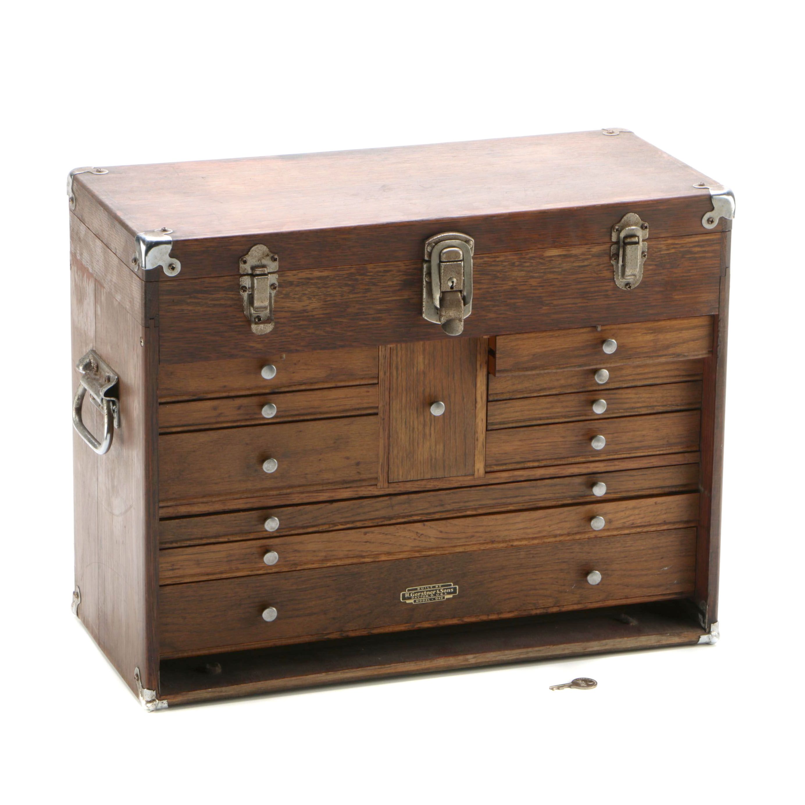 H. Gerstner & Sons Oak Wood Machinists Tool Chest, Model 042, Vintage