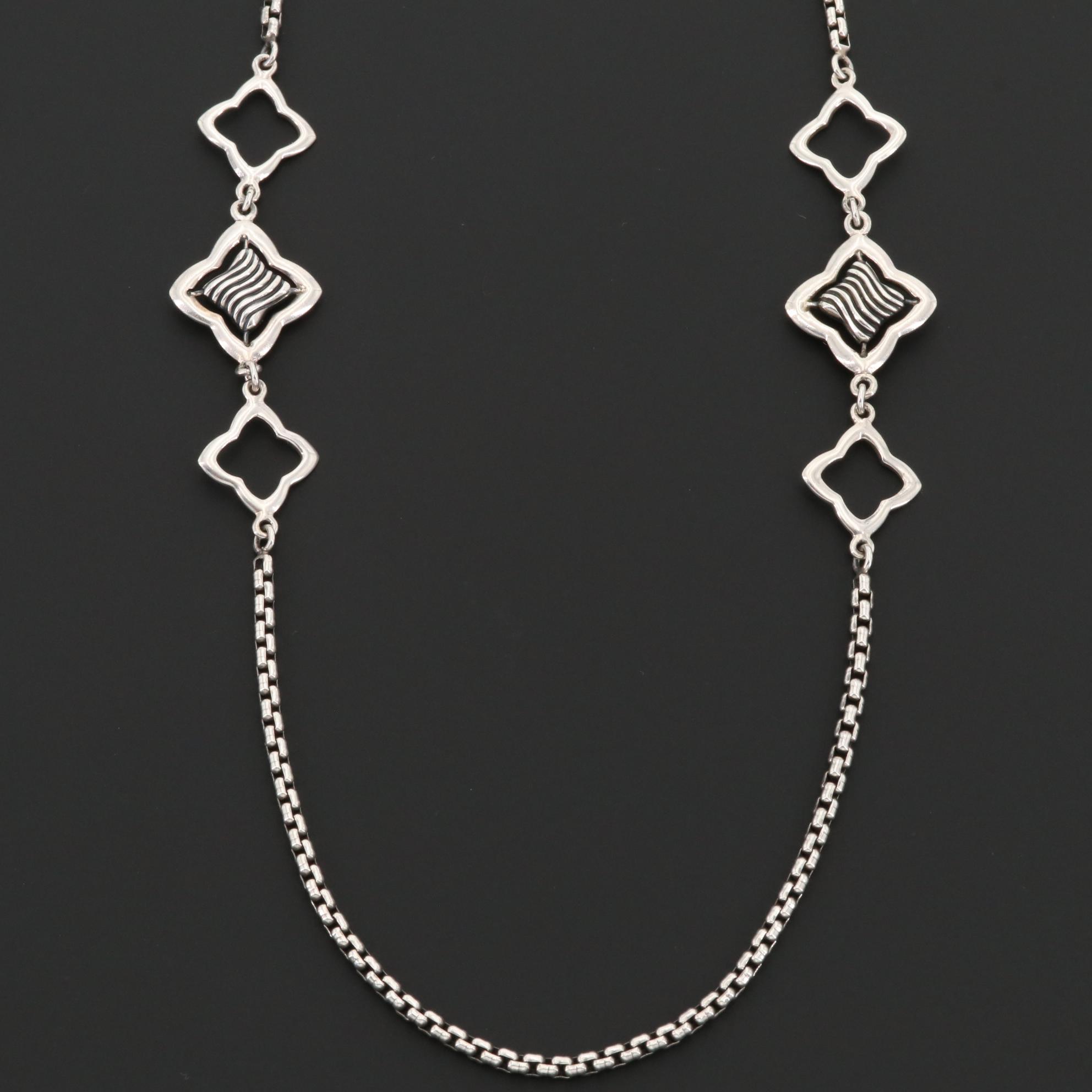 David Yurman Sterling Quatrefoil Lariat Necklace with 18K Yellow Gold Accent