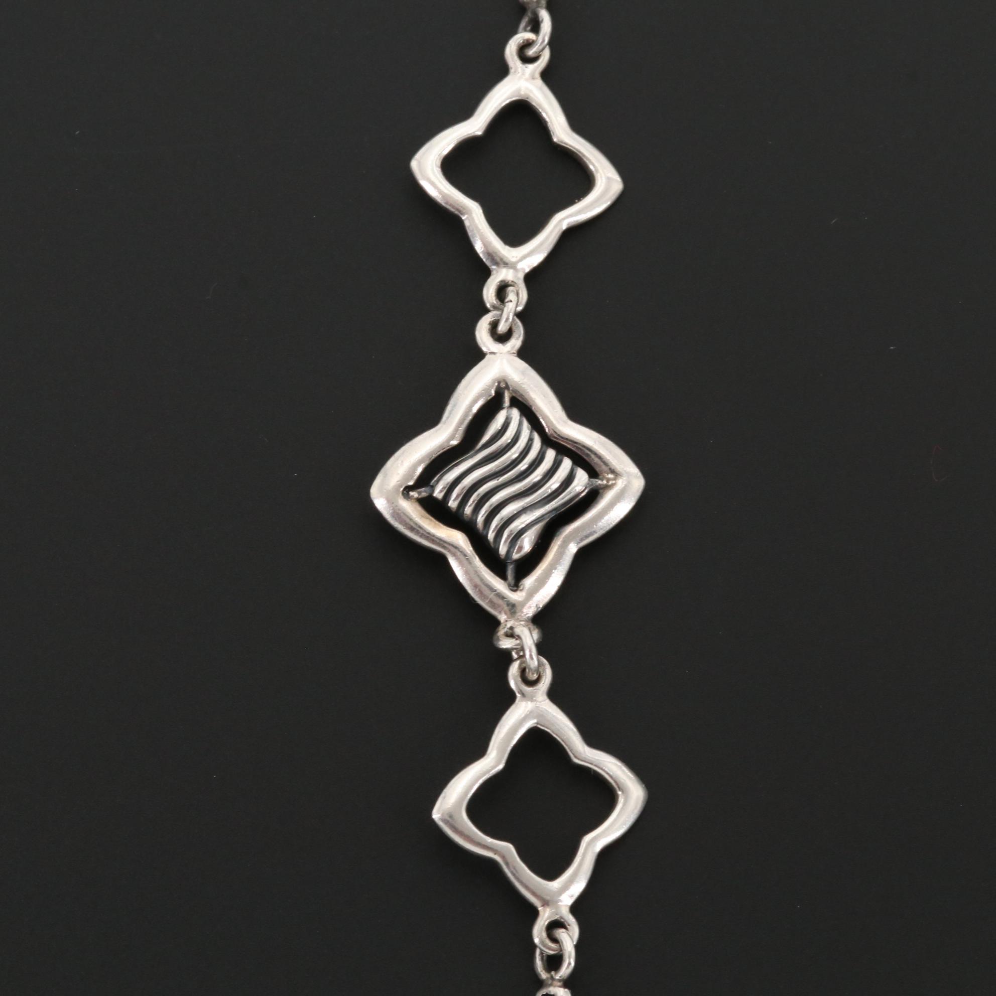 David Yurman Sterling Quatrefoil Lariat Necklace with 18K Yellow Gold Accent