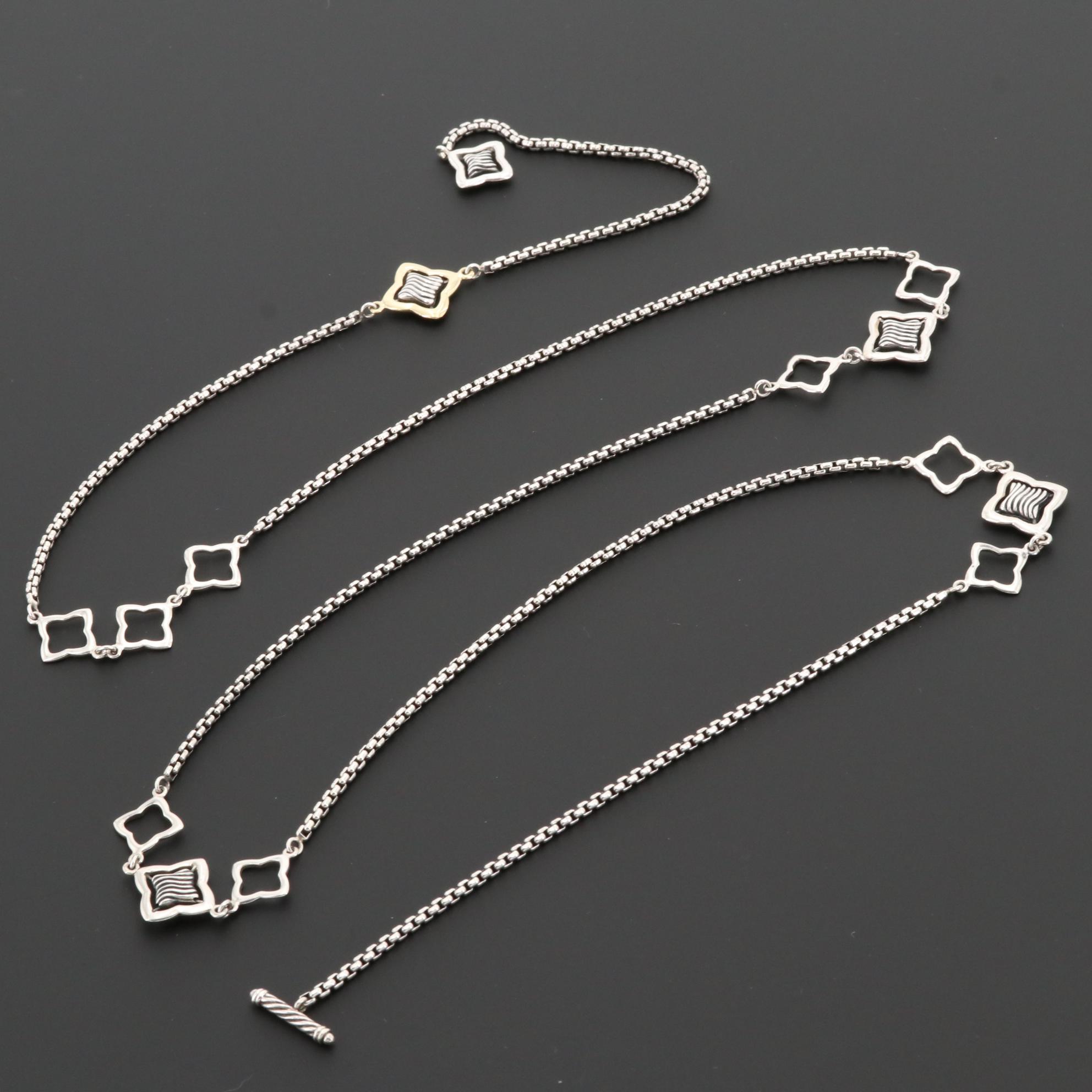 David Yurman Sterling Quatrefoil Lariat Necklace with 18K Yellow Gold Accent