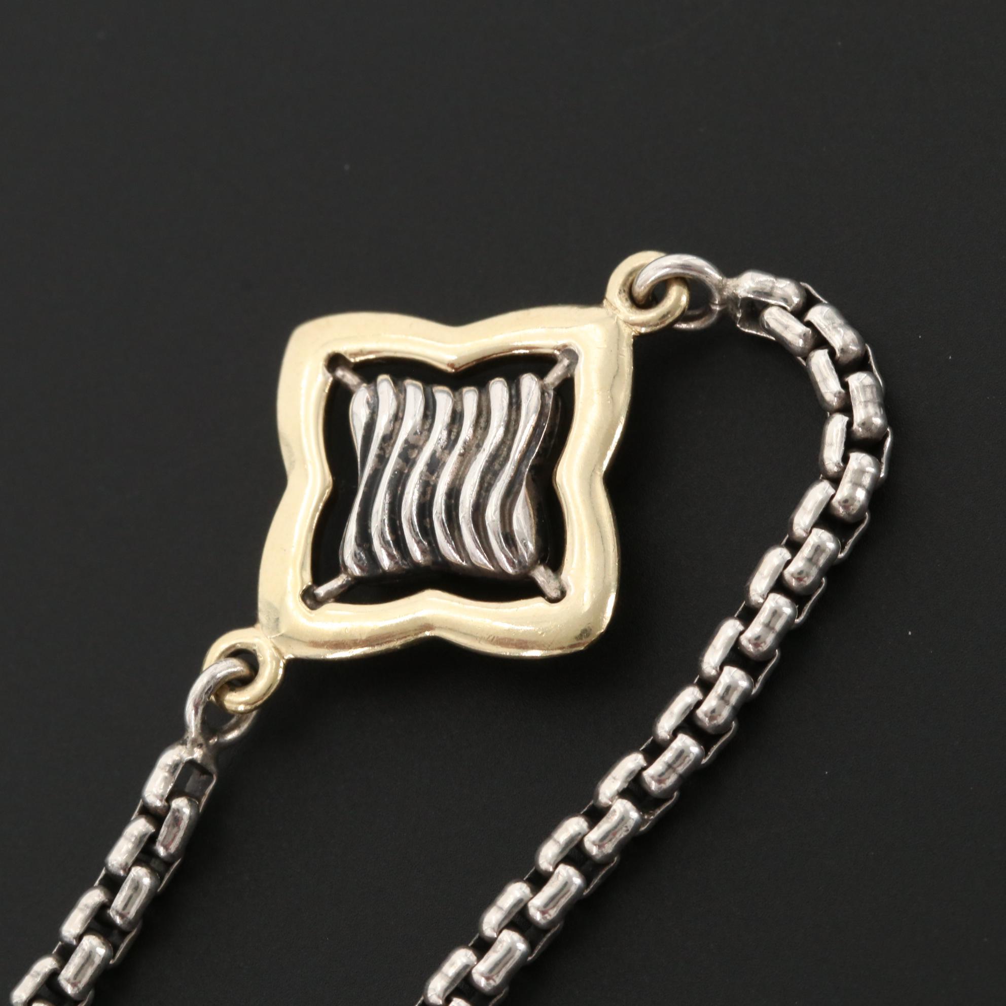 David Yurman Sterling Quatrefoil Lariat Necklace with 18K Yellow Gold Accent