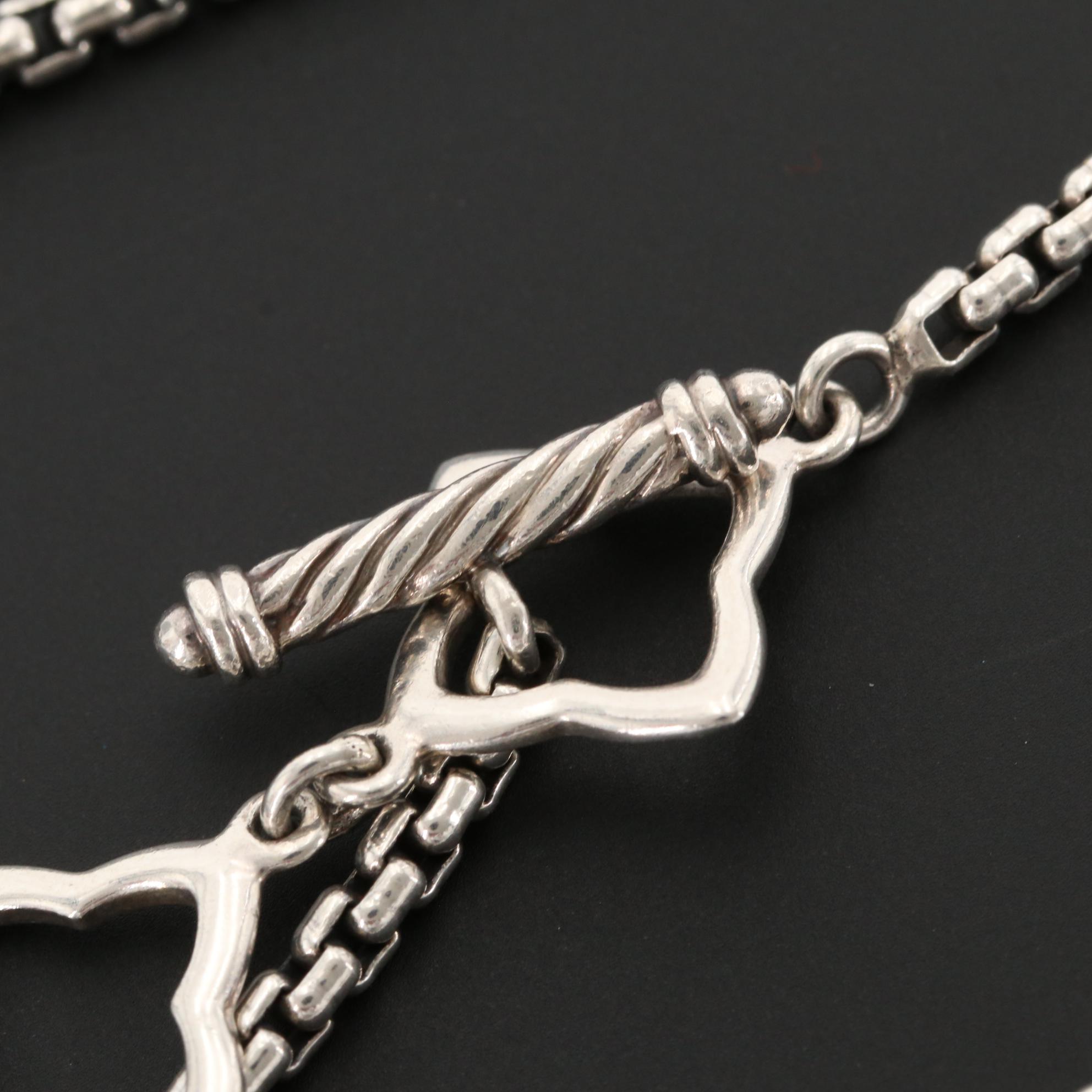 David Yurman Sterling Quatrefoil Lariat Necklace with 18K Yellow Gold Accent