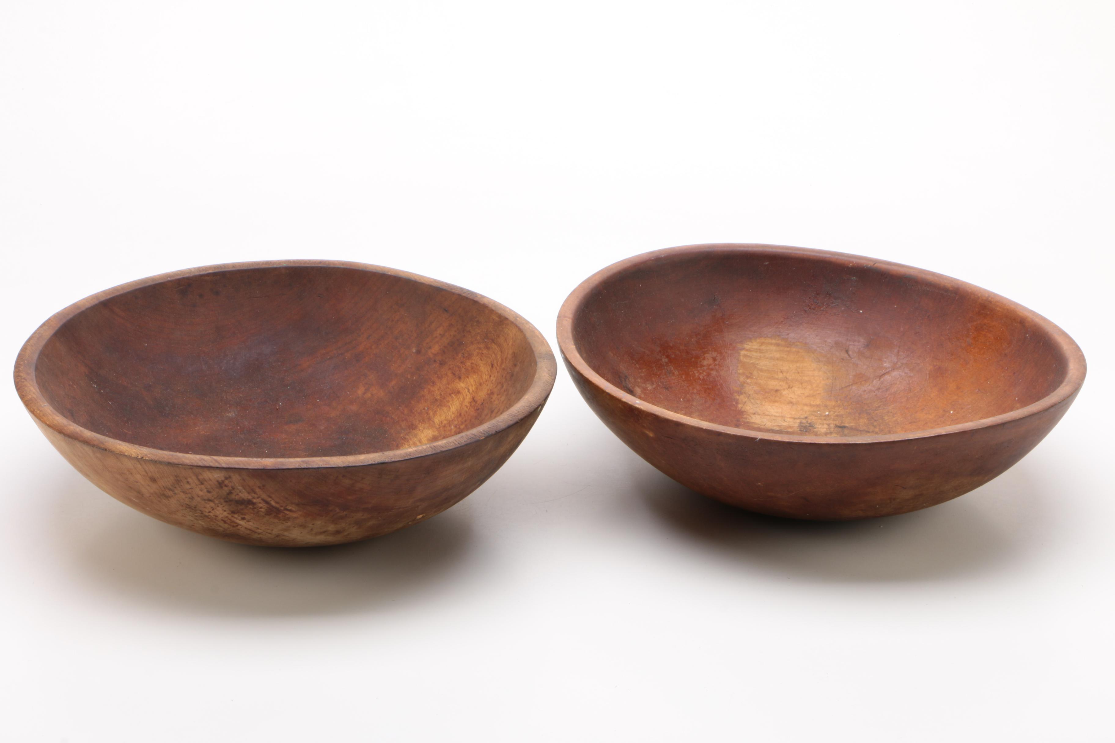 Two Primitive Wooden Dough Bowls, 19th Century