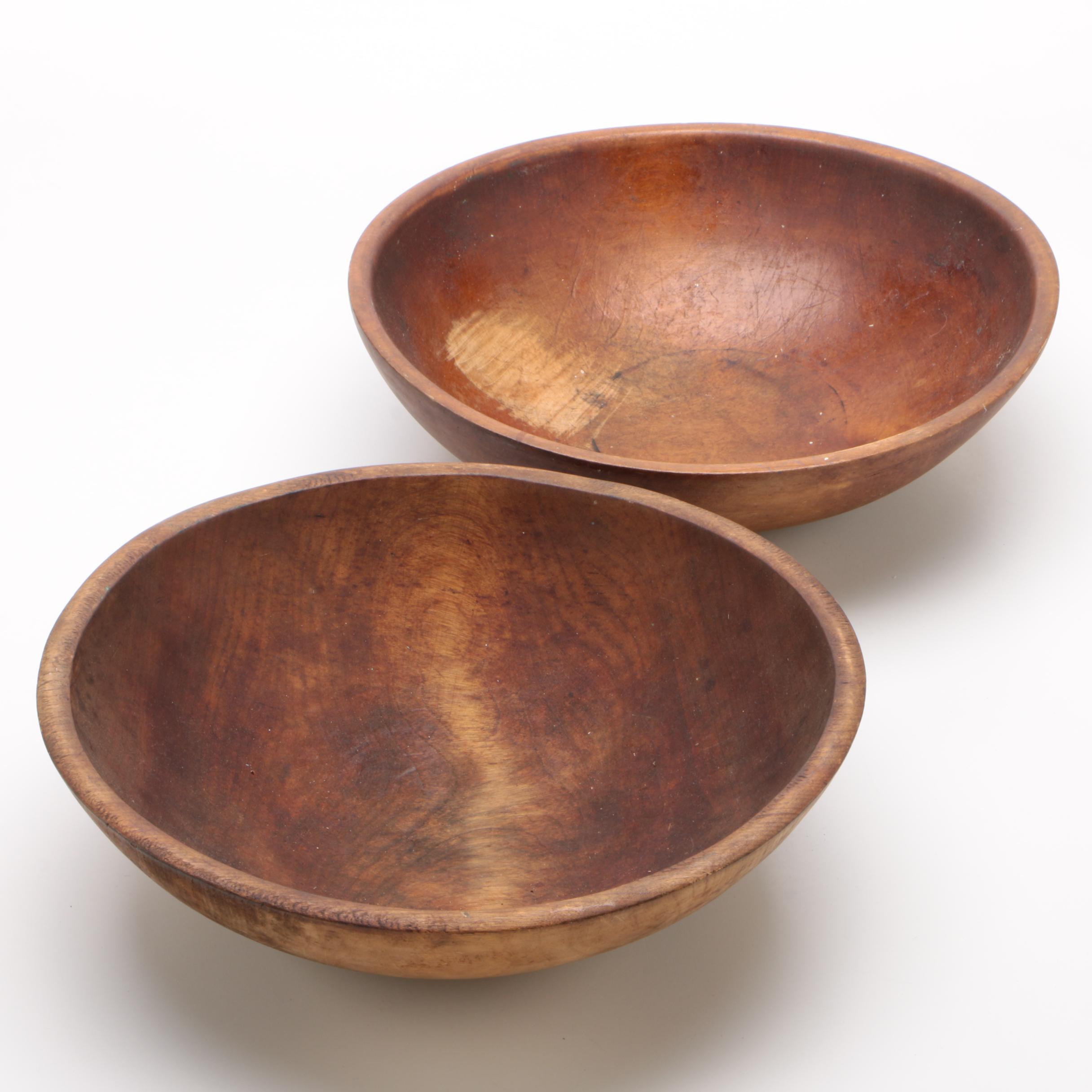 Two Primitive Wooden Dough Bowls, 19th Century